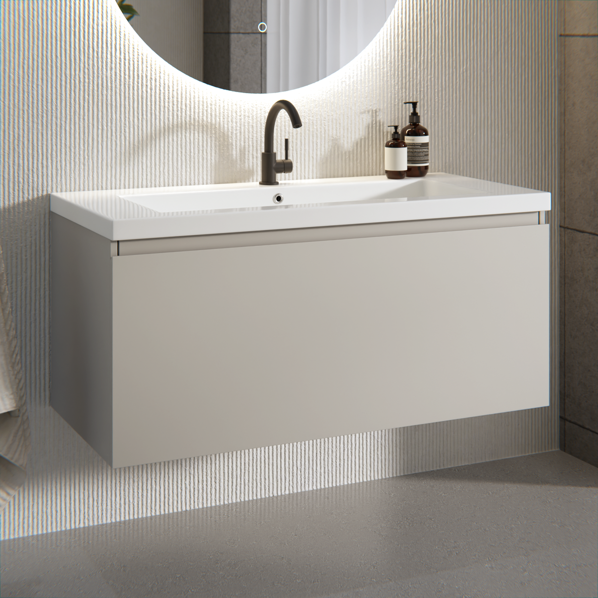 Badrumsmöbel Indy - 100 cm - Taupe - Tvättställ Vit