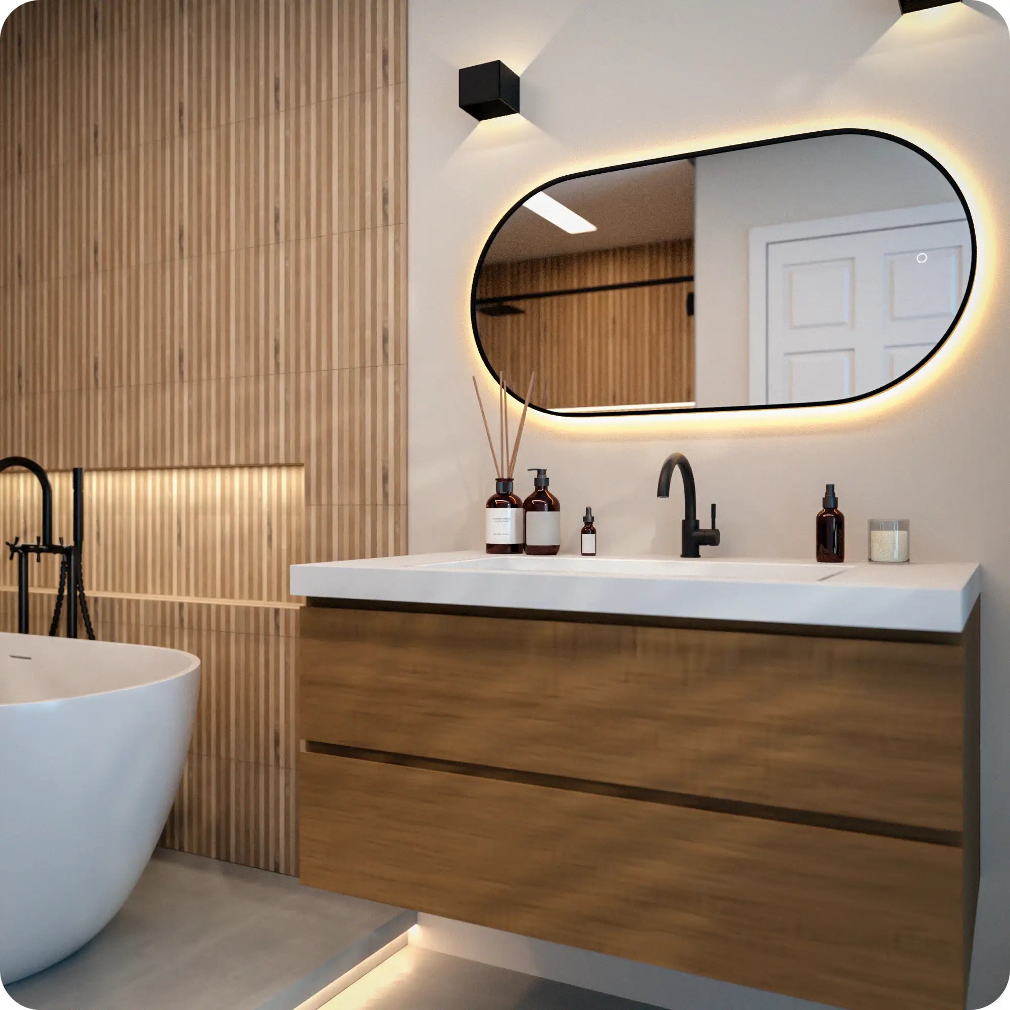 Badrumsspegel - 100x50cm Oval - Svart Ram