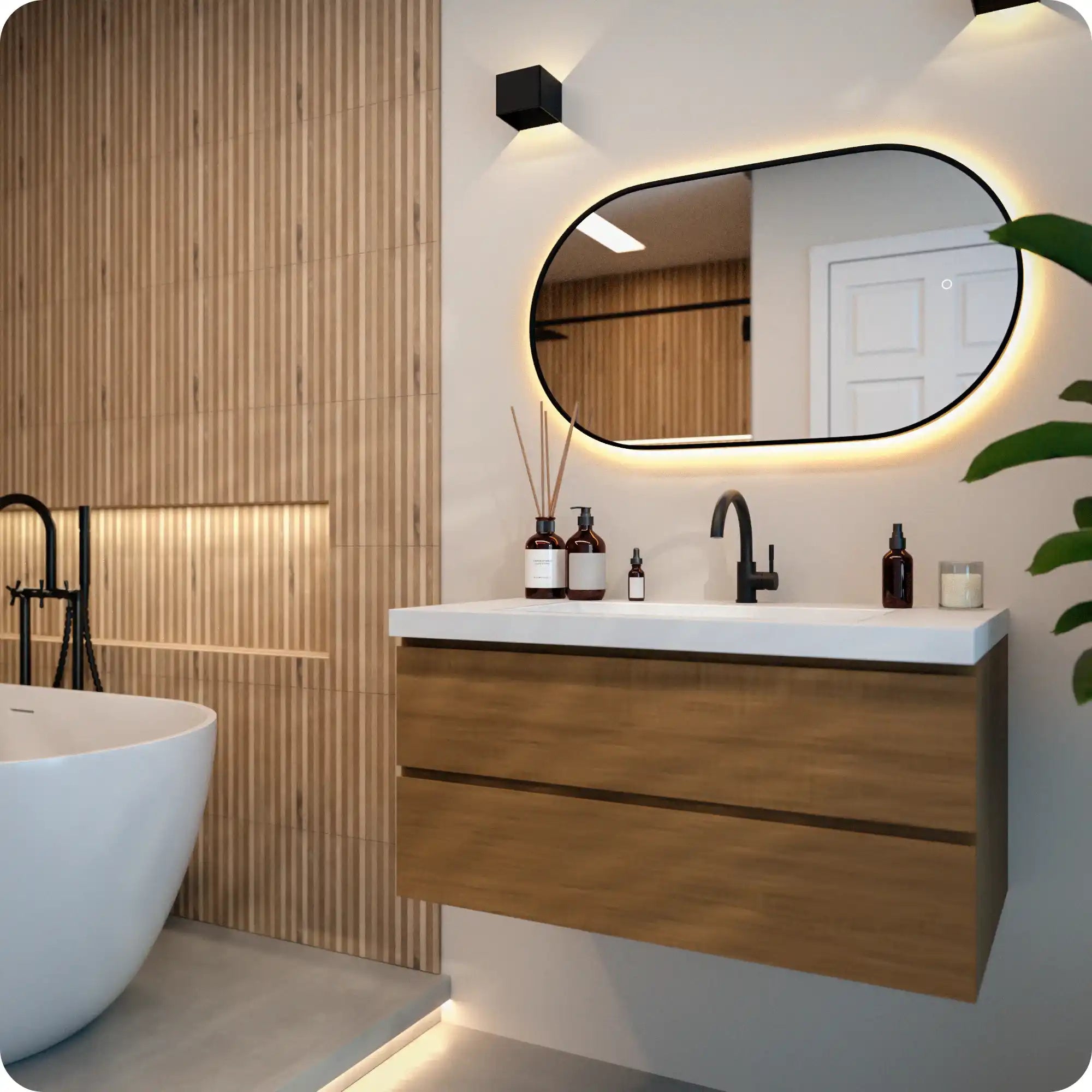 Badrumsspegel - 90x50cm Oval - Svart Ram