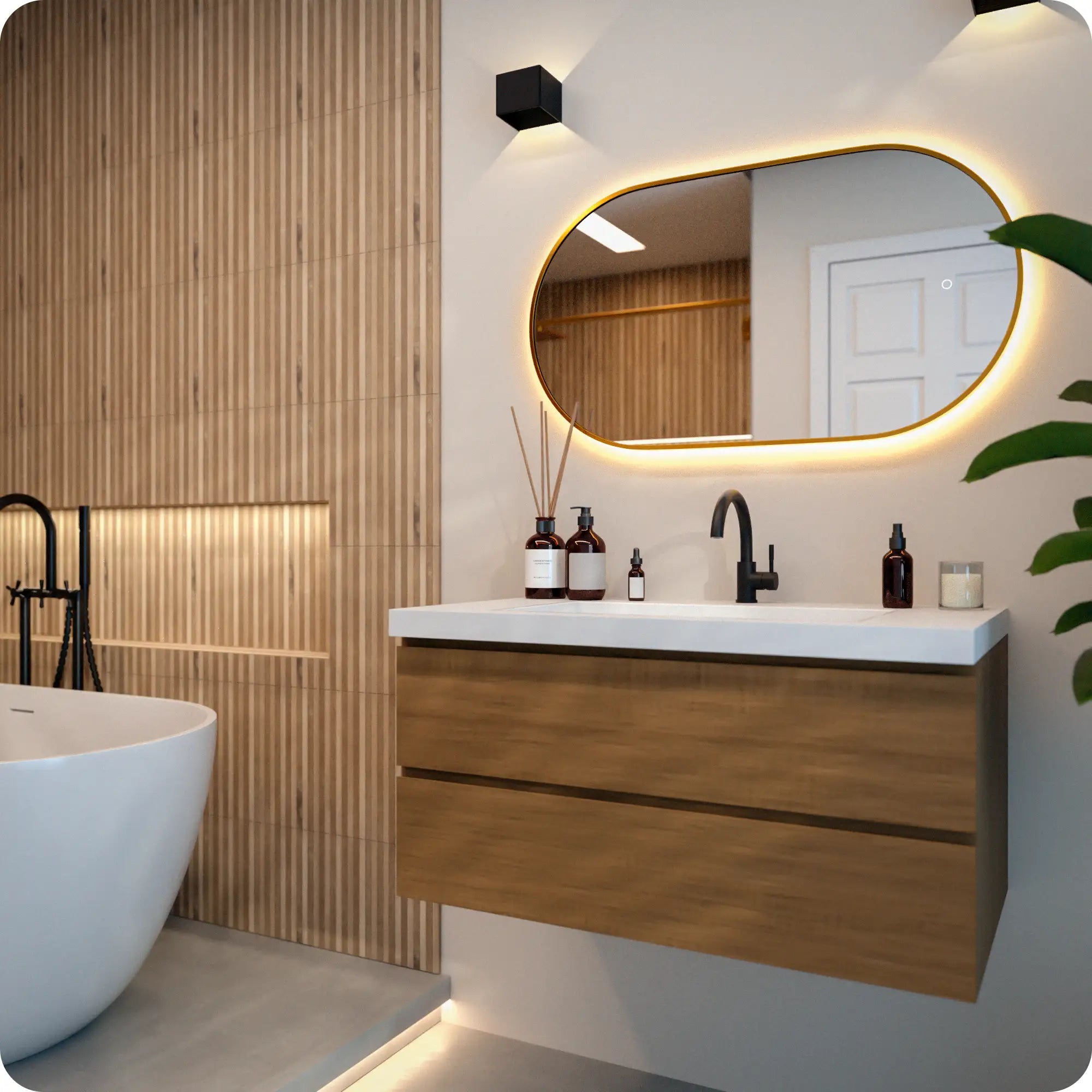 Badkamerspiegel - 90x50cm Ovaal - Goud Frame - Förbeställa