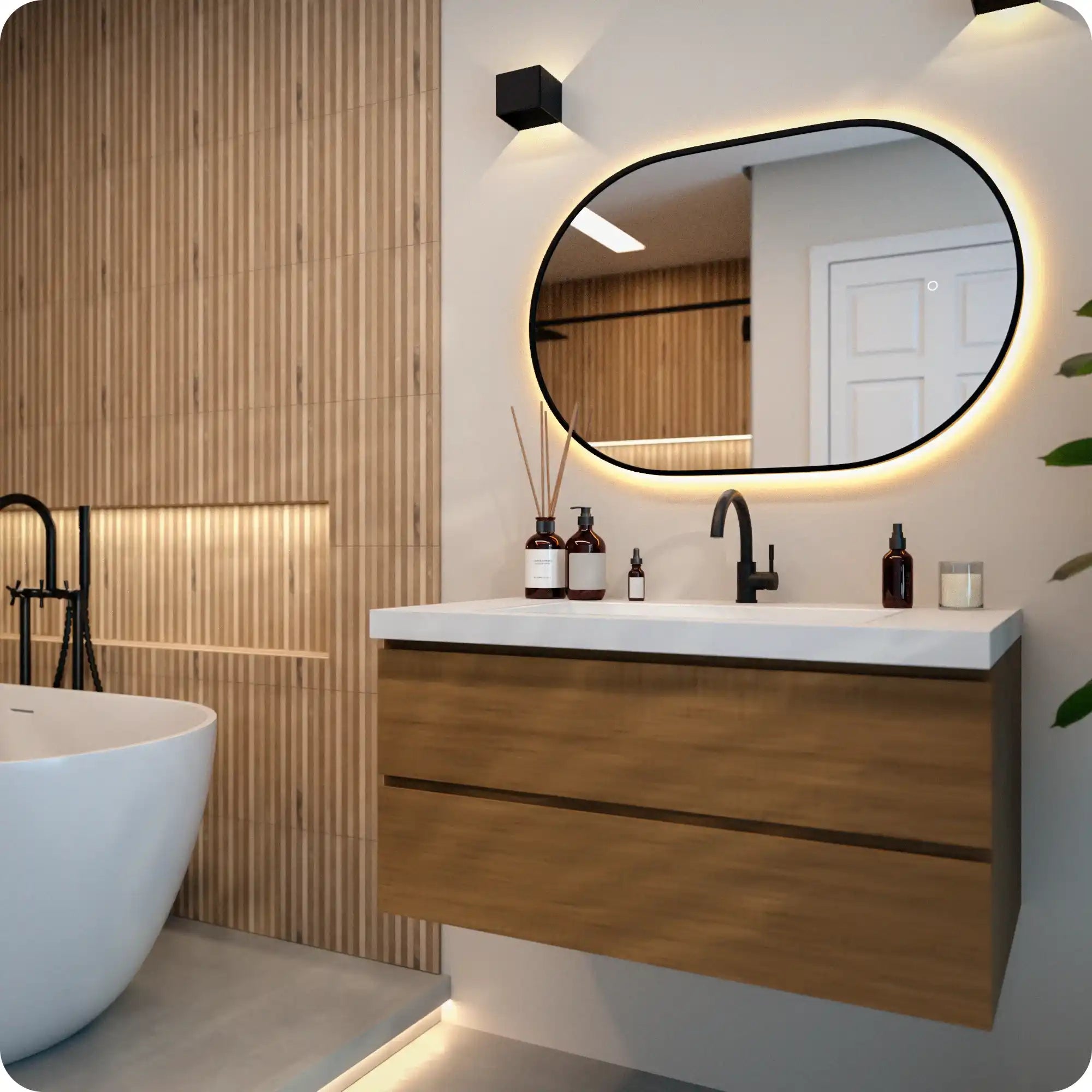 Badrumsspegel - 90x60cm Oval - Svart Ram