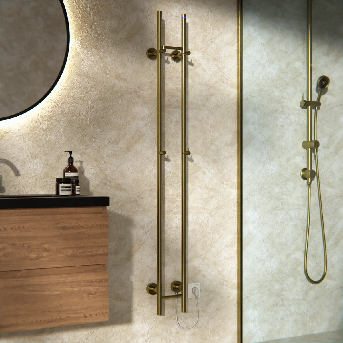 Elektrisk Handdukstork Dubbel - 70 Watt - 150x16.8 cm - Guld