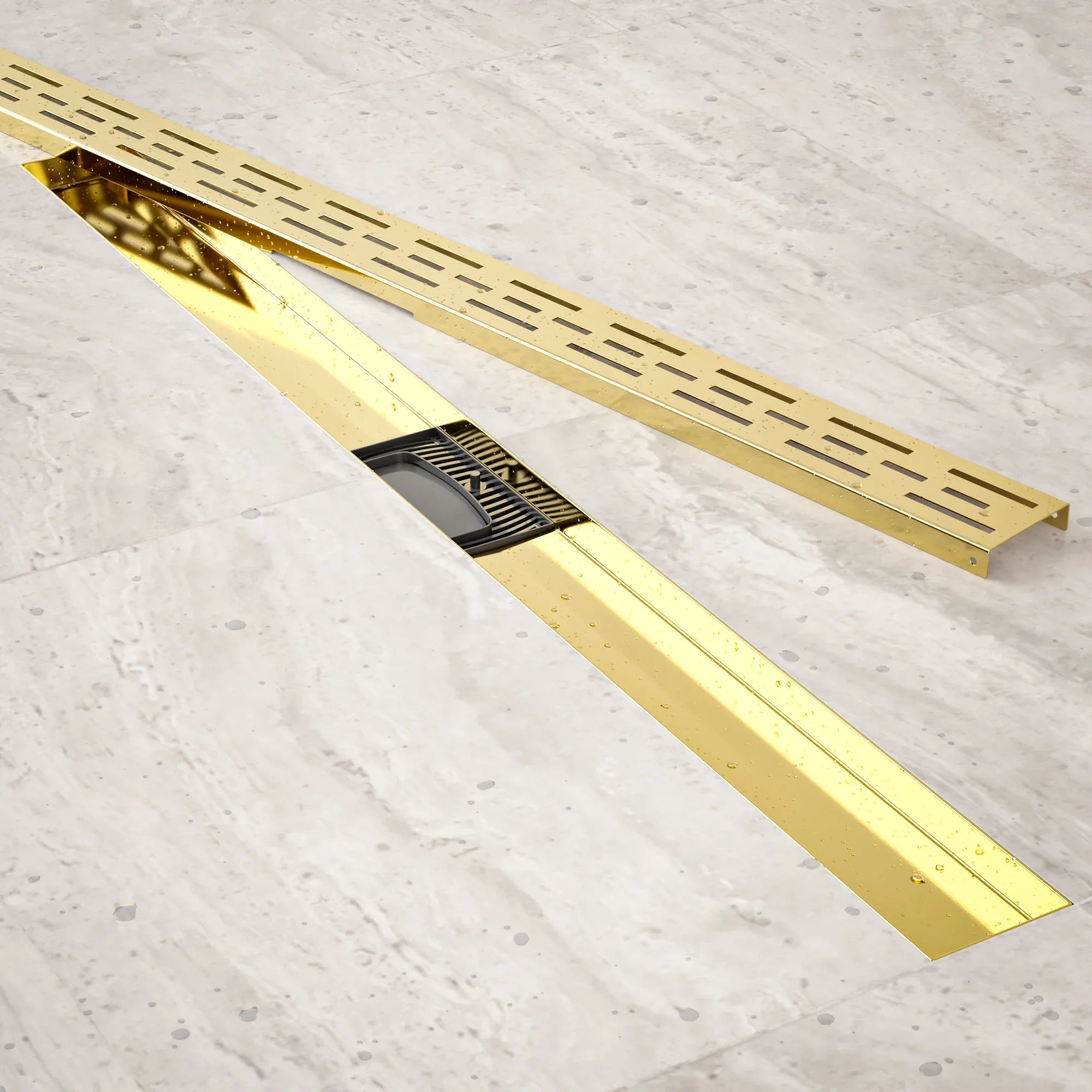 Duschavlopp – 90 cm – Guld – Standardgaller – Rostfritt stål – Med fläns