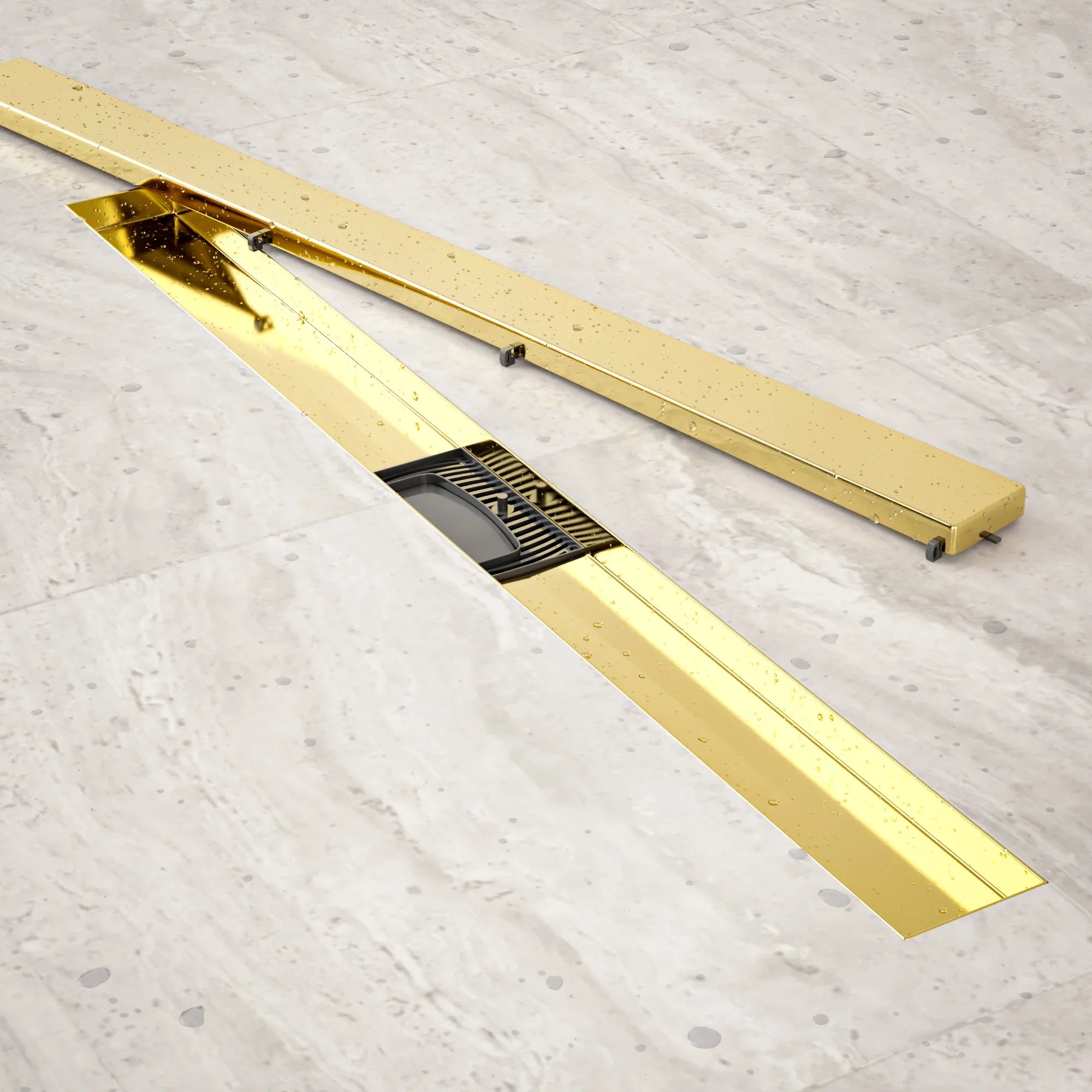 Duschavlopp – 80 cm – Guld – Kakelgaller – Rostfritt stål – Med fläns