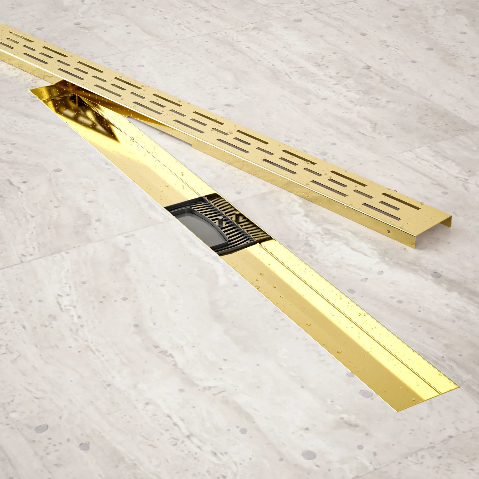 Duschavlopp – 80 cm – Guld – Standardgaller – Rostfritt stål – Med fläns