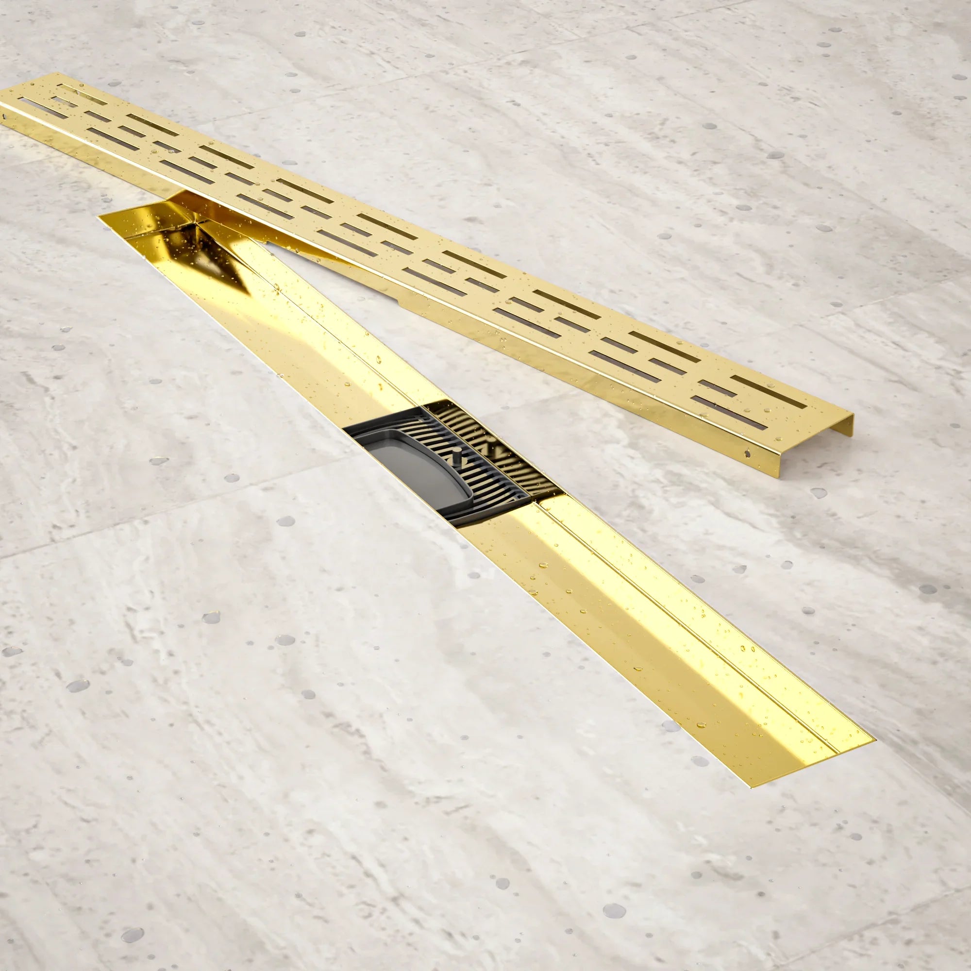 Duschavlopp – 70 cm – Guld – Standardgaller – Rostfritt stål – Med fläns