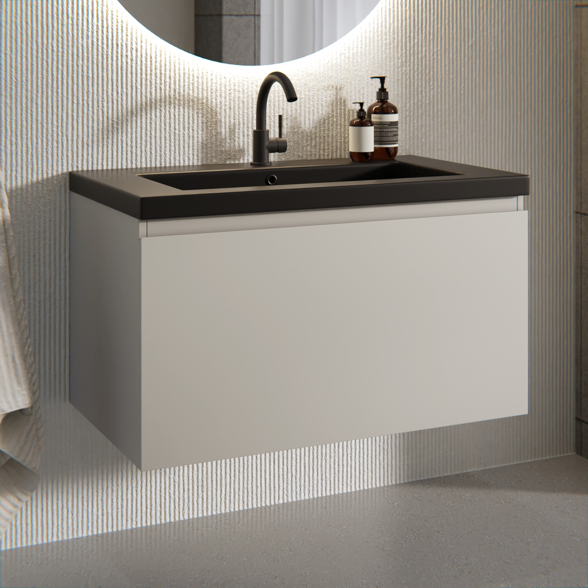 Badrumsmöbel Niko - 80cm - Taupe - Tvättställ Svart