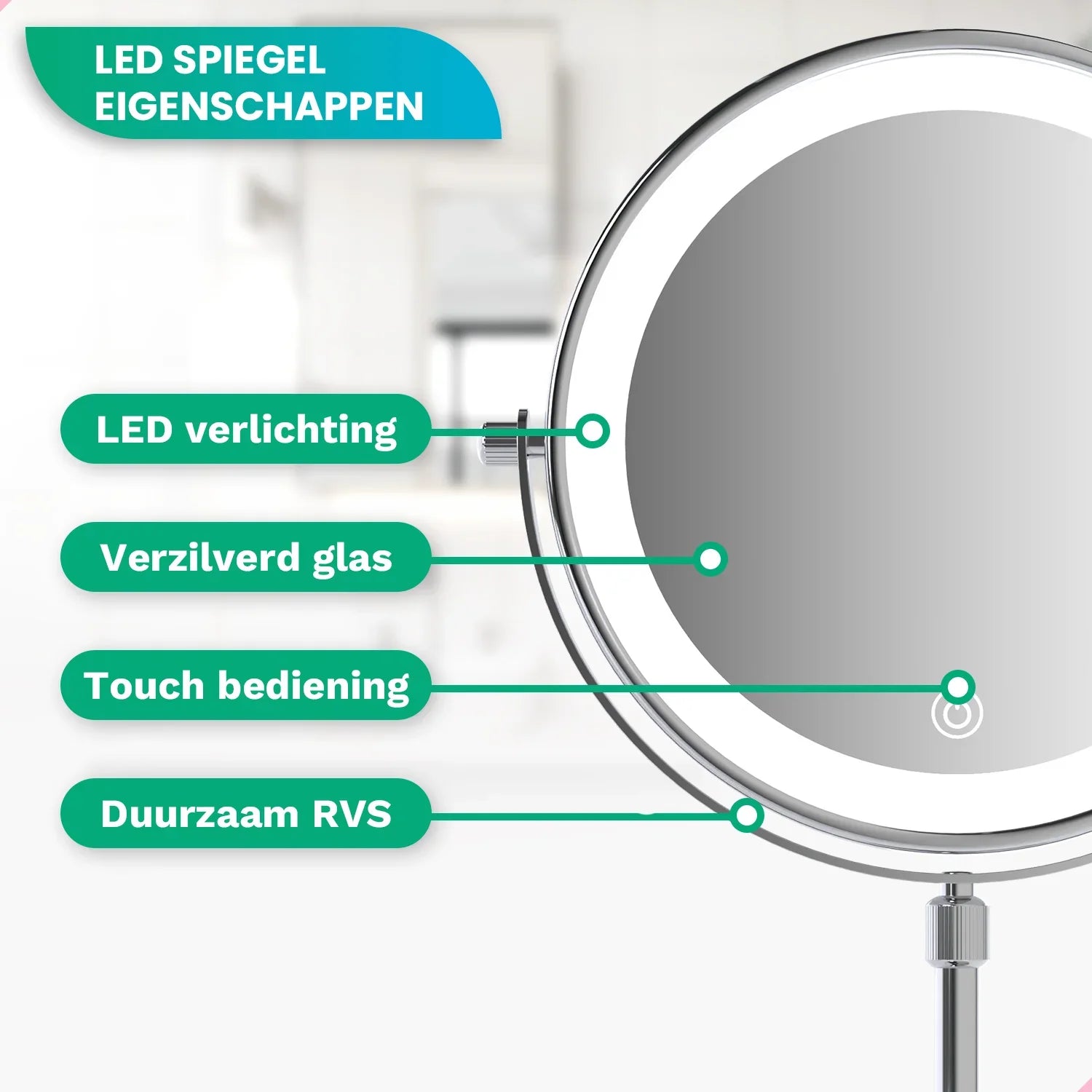 Make-Up Spiegel - Hoogte verstelbaar - Chrome - 1-10x Vergroting - Förbeställa