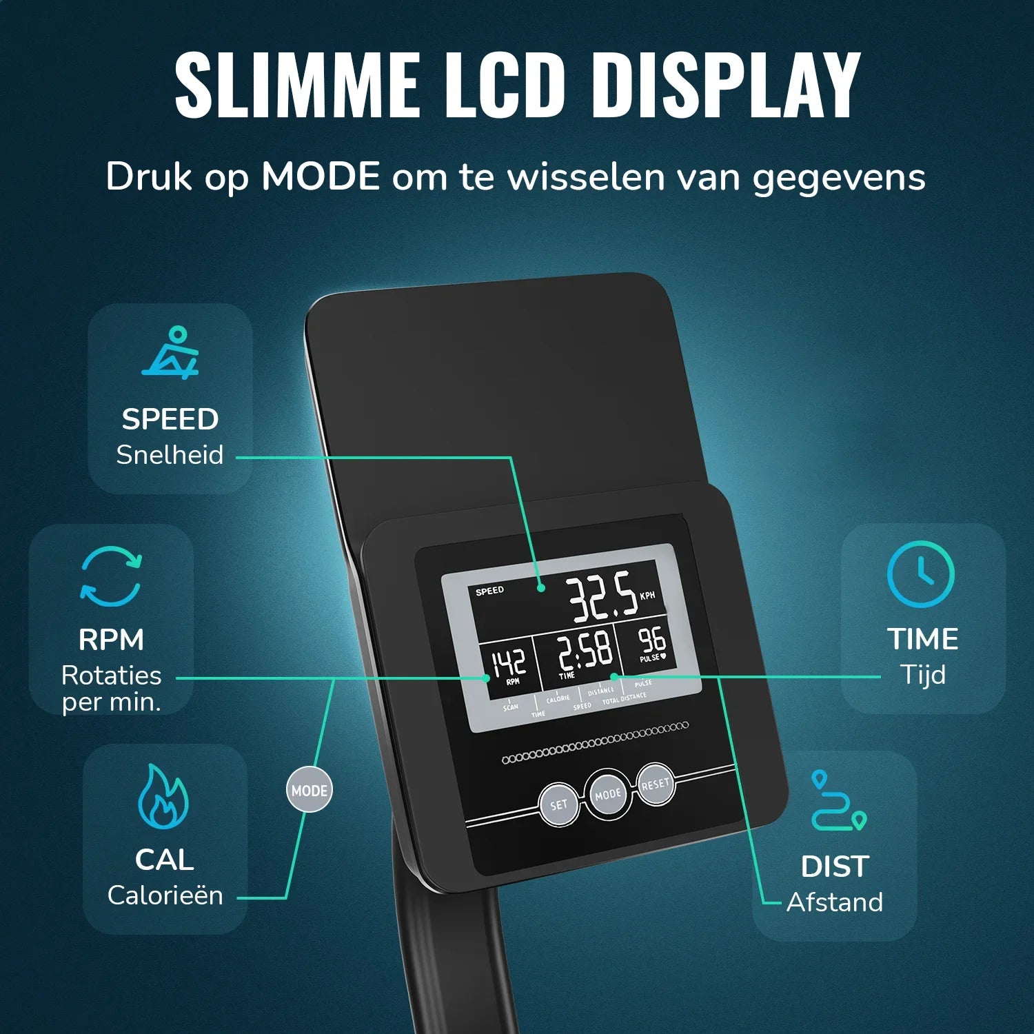 Roddmaskin - 16 motståndsnivåer - LCD-skärm