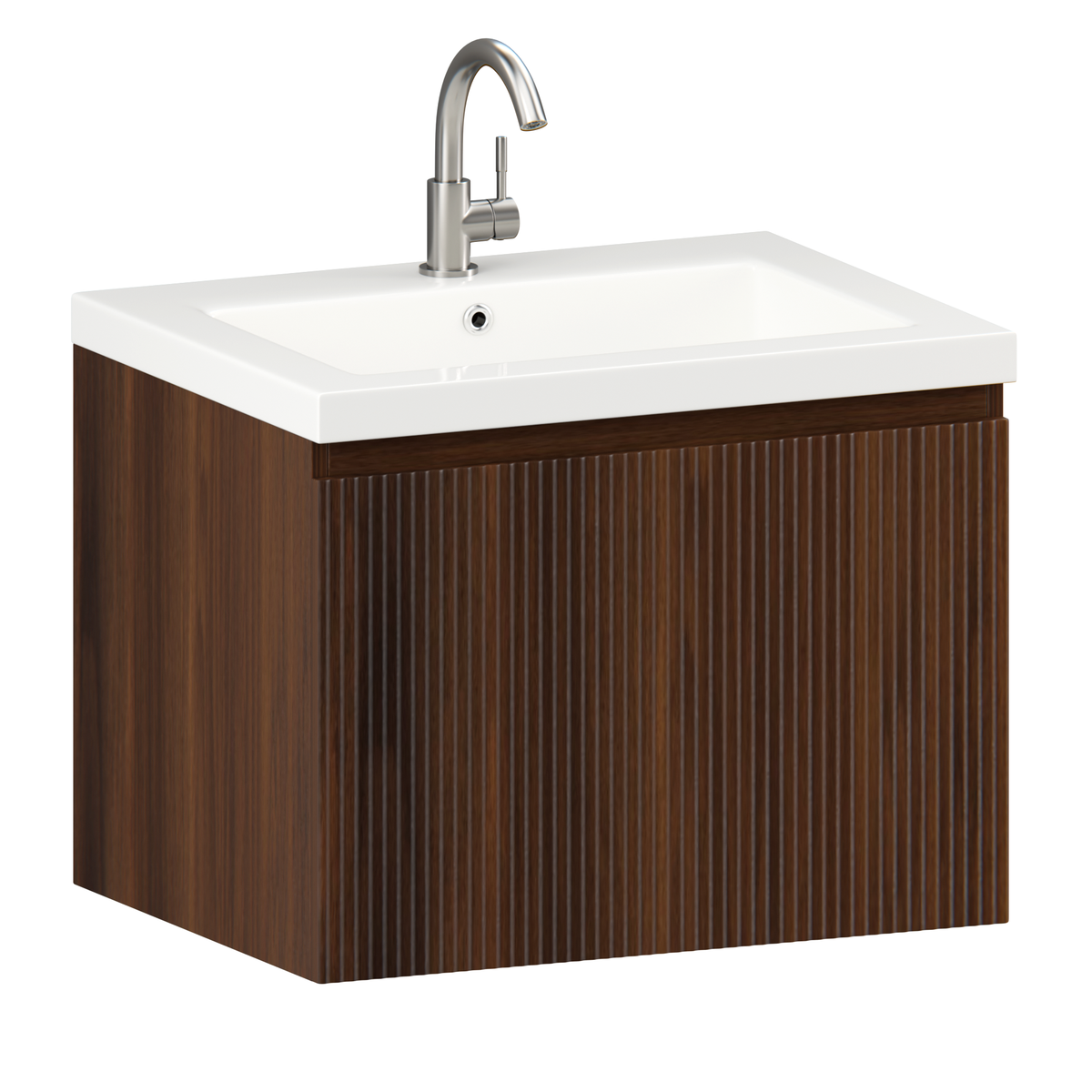Badrumsmöbel Vino - 60 cm - Valnöt - Tvättställ Vit