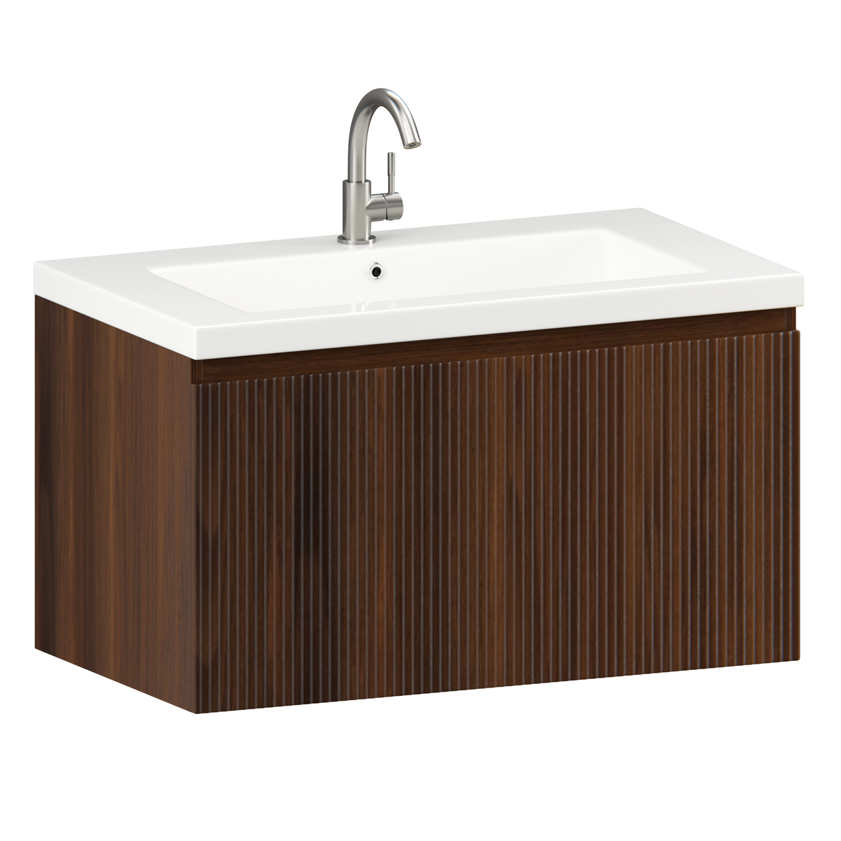 Badrumsmöbel Niko - 80 cm - Valnöt - Tvättställ Vit