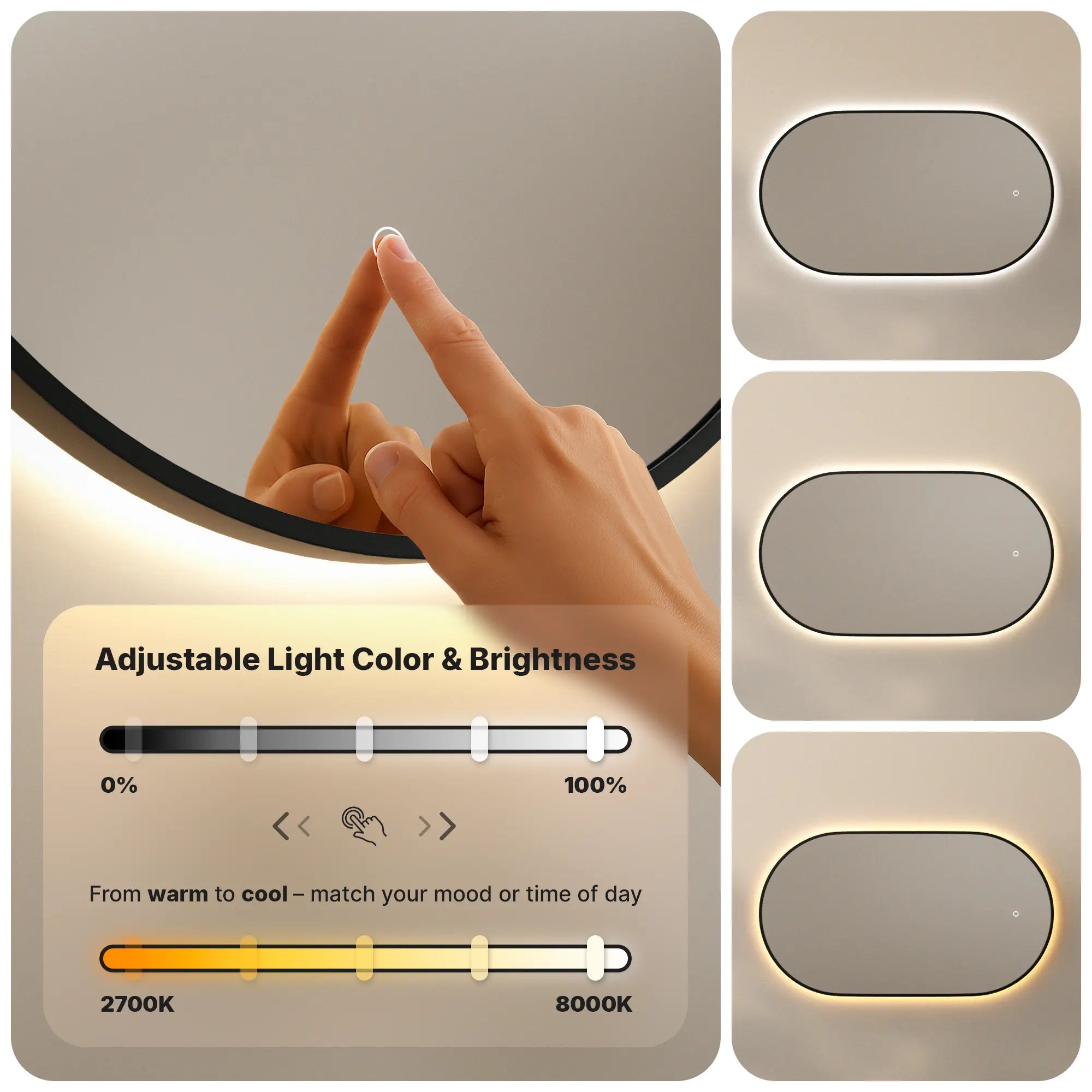 Badrumsspegel - 90x50cm Oval - Svart Ram