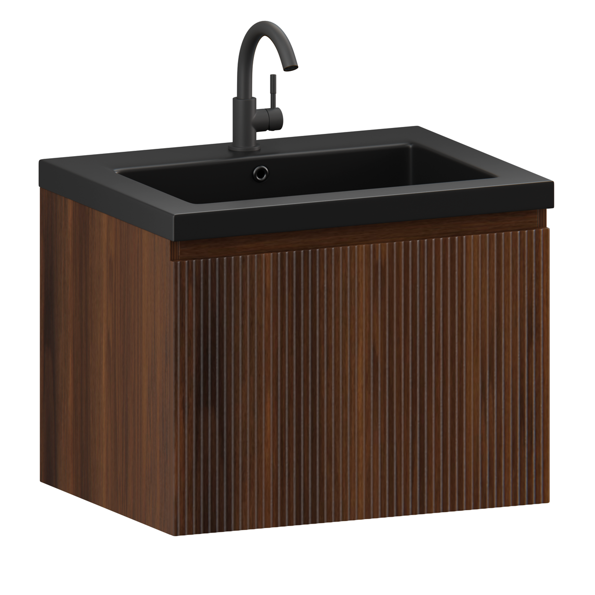 Badrumsmöbel Vino - 60 cm - Valnöt - Tvättställ Svart
