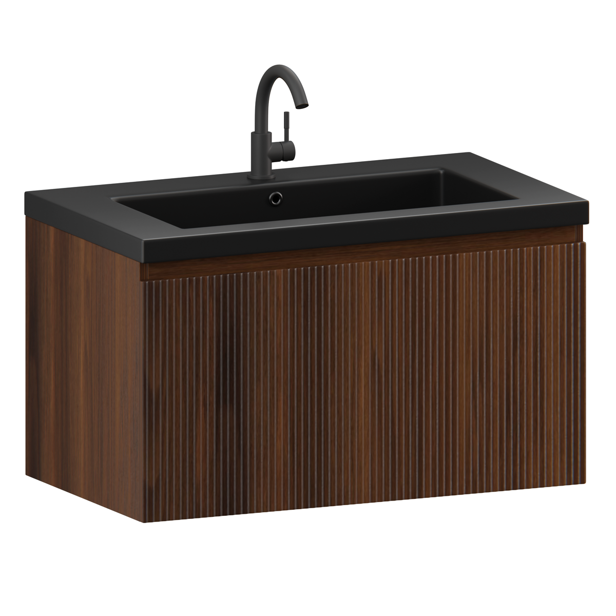 Badrumsmöbel Niko - 80cm - Valnöt - Tvättställ Svart
