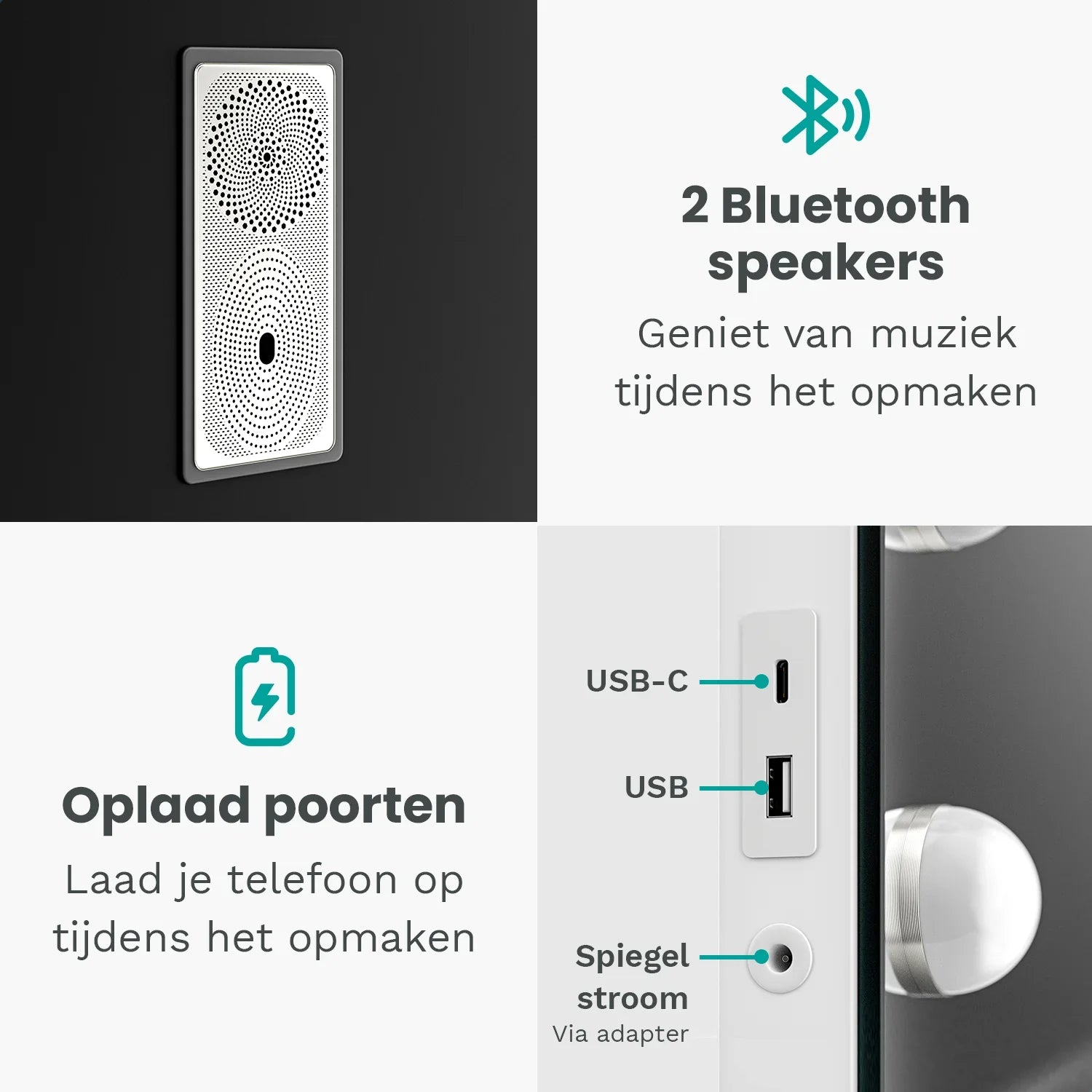 Hollywood Spiegel - Bluetooth Speakers - 80x60cm - Wit