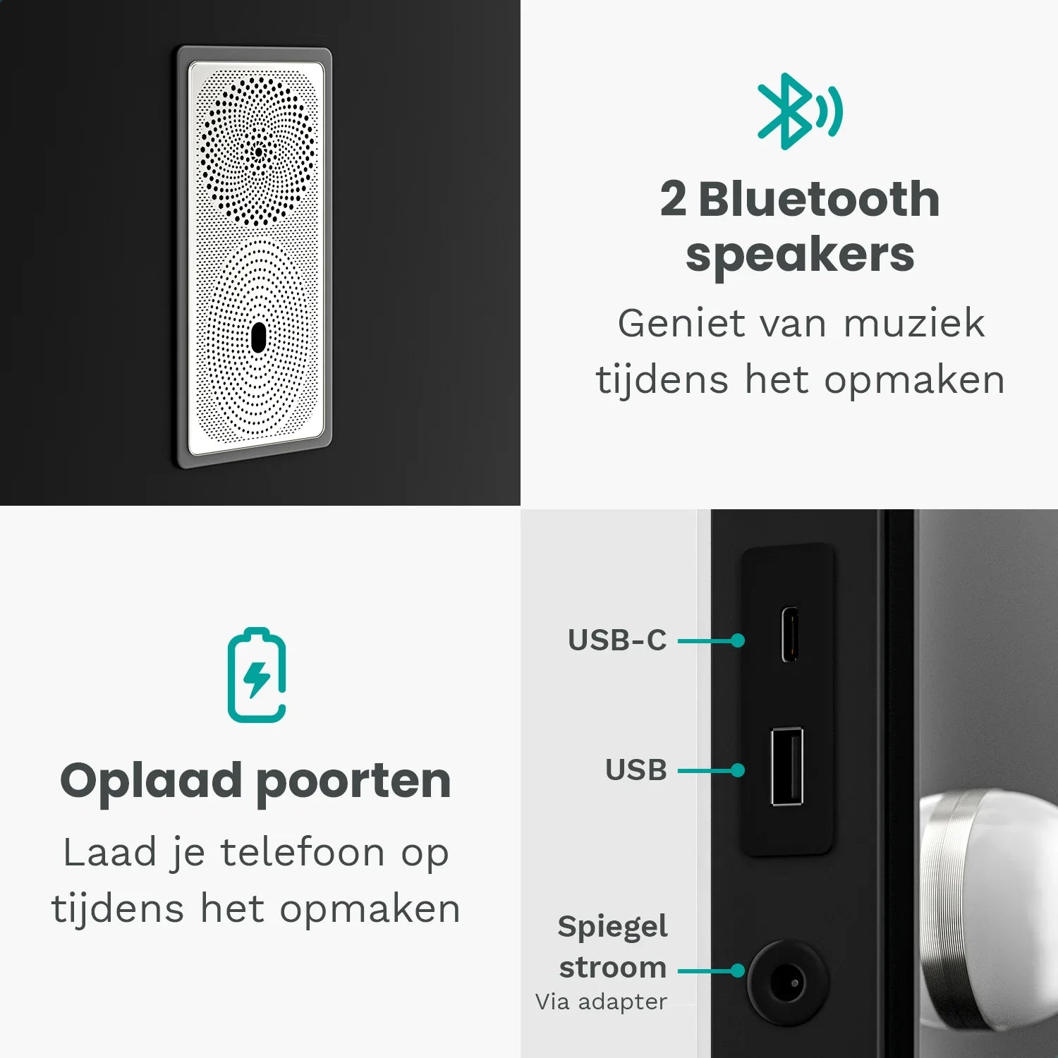 Hollywood Spiegel - Bluetooth Speakers - 58x48cm - Zwart