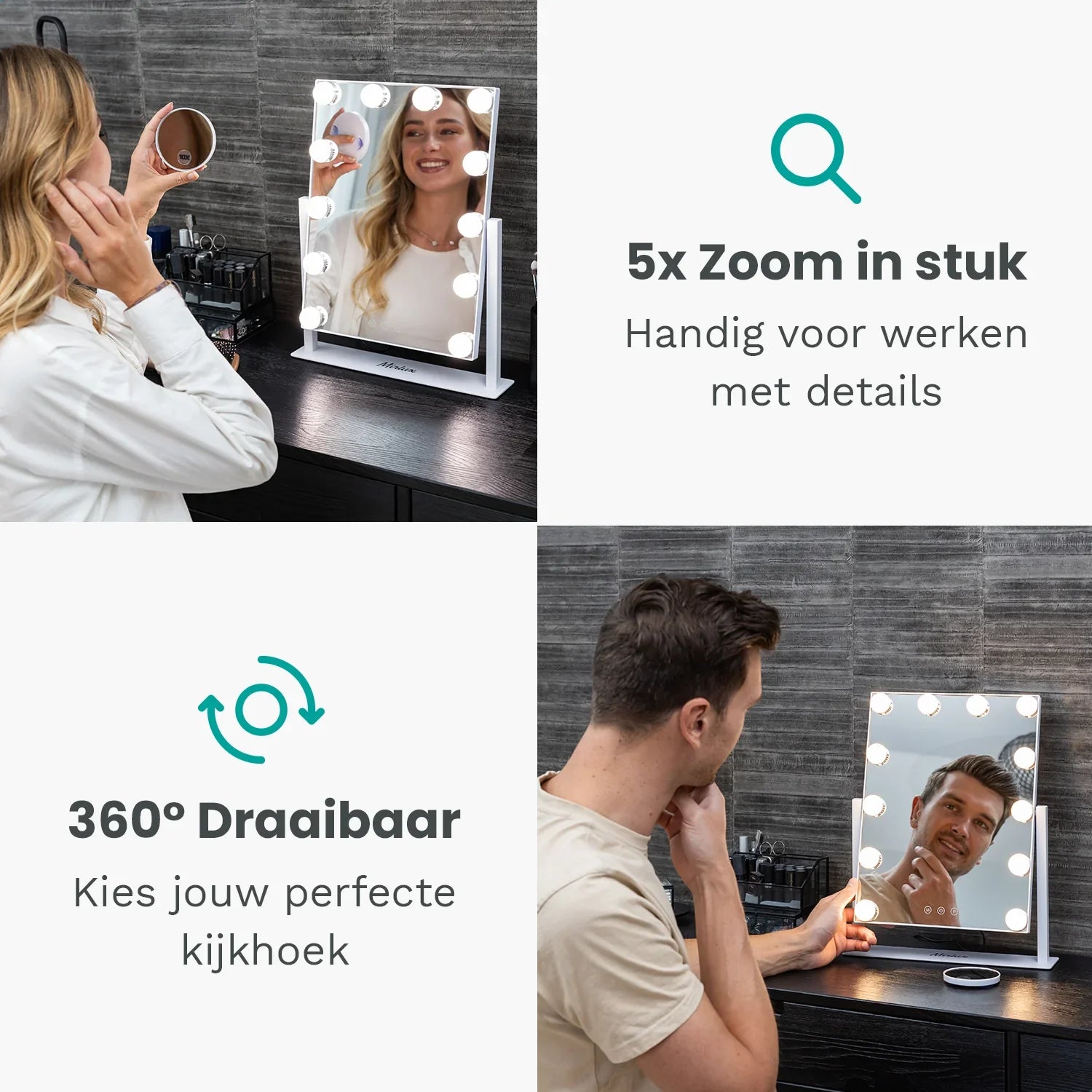 Hollywood Spegel - 44x30cm - Vit