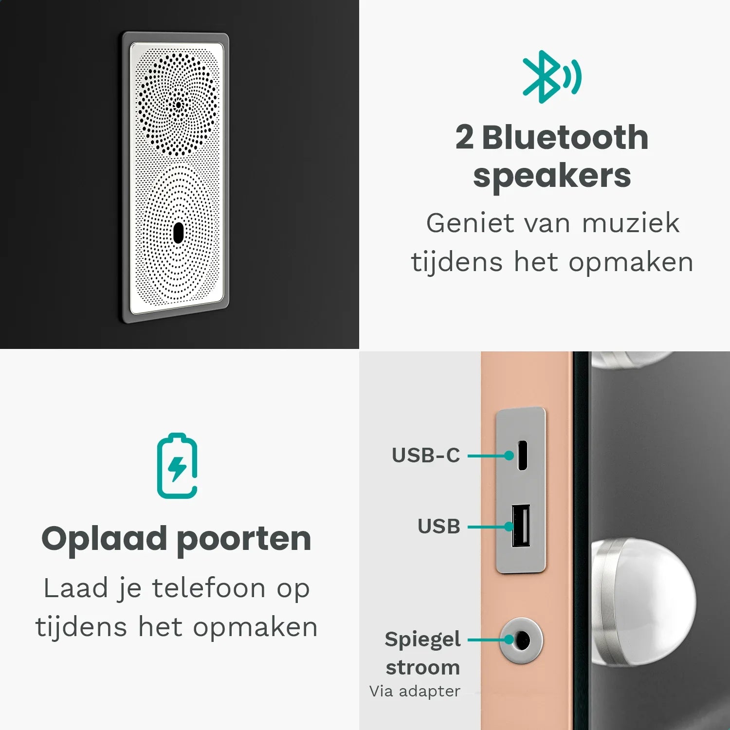 Hollywoodspegel - Bluetooth-högtalare - 80x60 cm - Roséguld