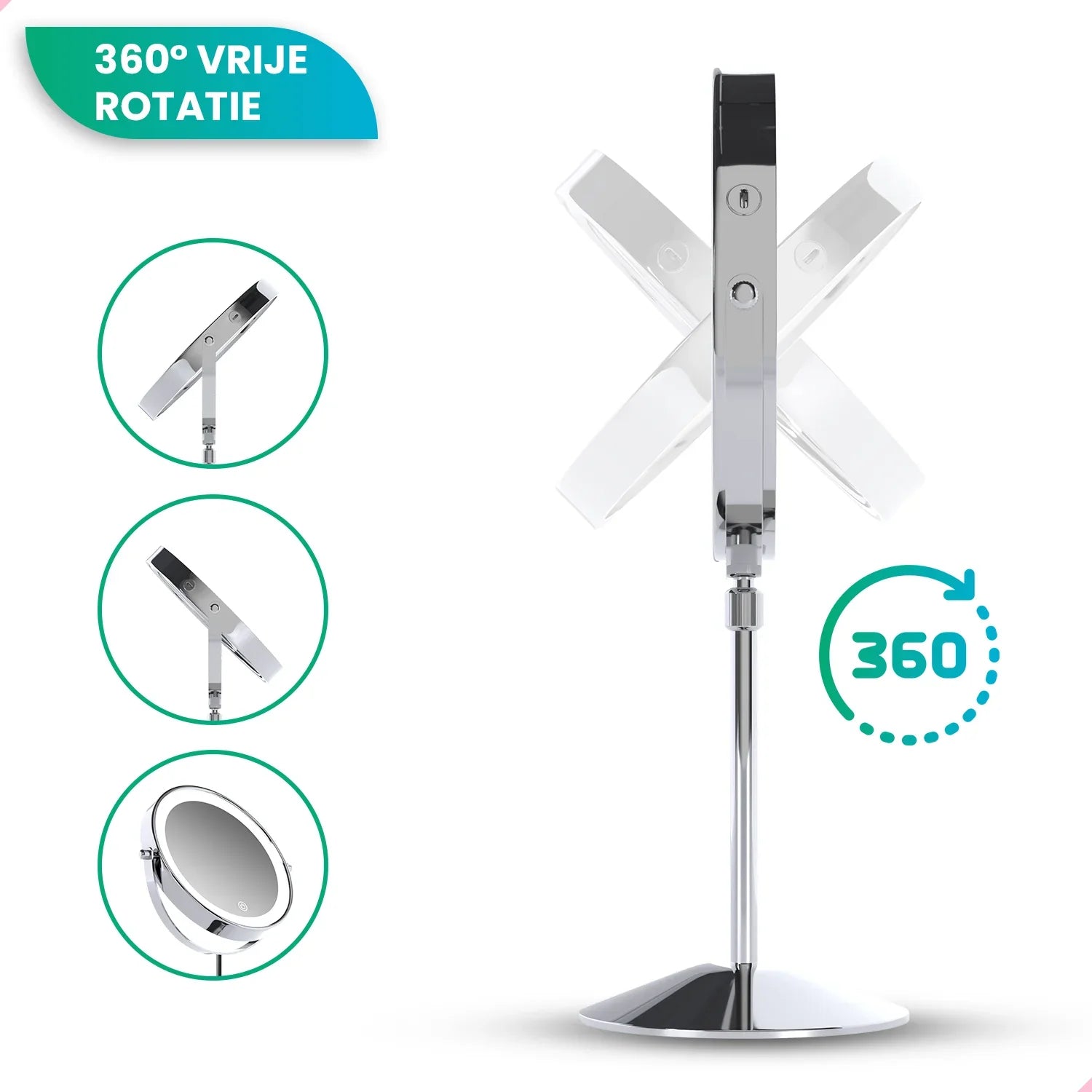 Make-Up Spiegel - Hoogte verstelbaar - Chrome - 1-10x Vergroting - Förbeställa