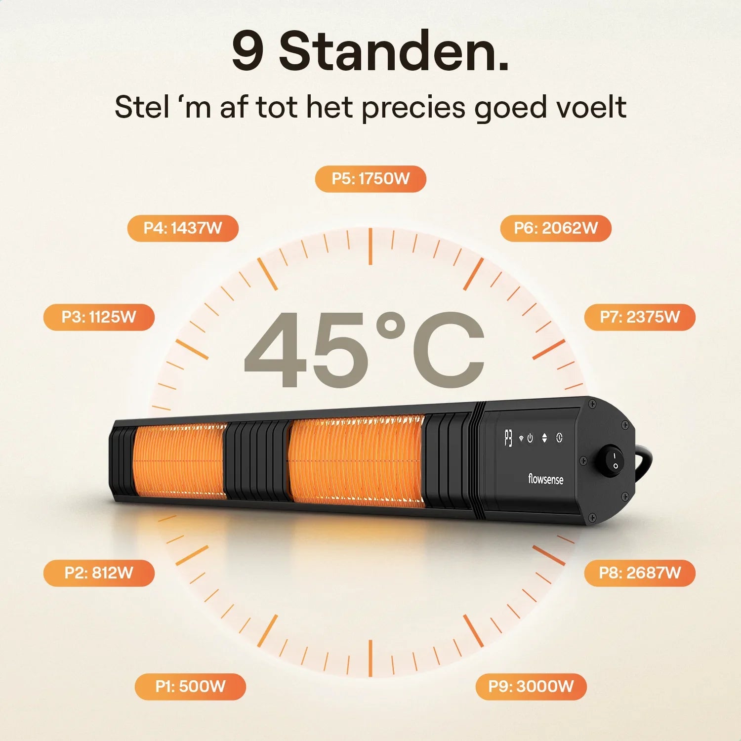 Flowsense infravärmare - Elektrisk hängande terassvärmare