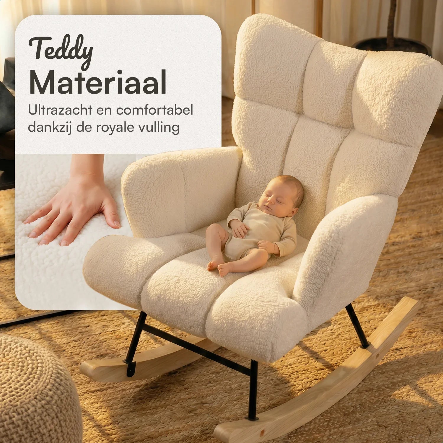 Schommelstoel Teddy Wit - Voedingsstoel Stoel Babykamer - Fauteuil met Armleuning Design