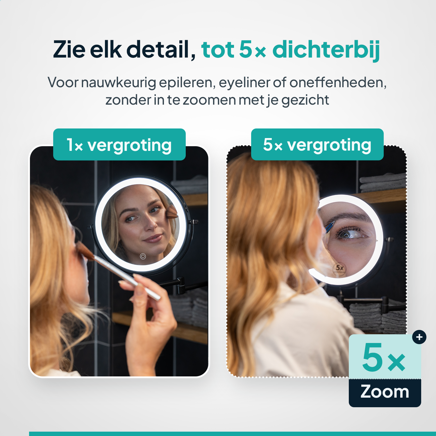Sminkspegel - Uppladdningsbar - Svart - 1-5x Förstoring