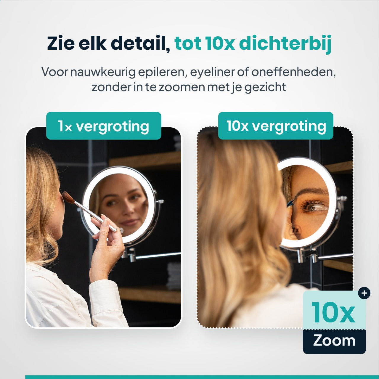 Make-Up Spiegel - Oplaadbaar - Chroom - 1-10x Vergroting
