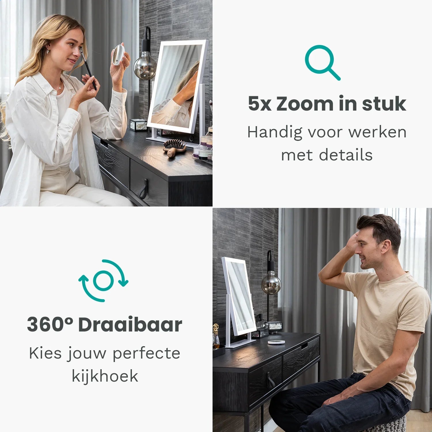 Hollywood Spegel - 44x30cm - Vit - förbeställ - Förbeställa