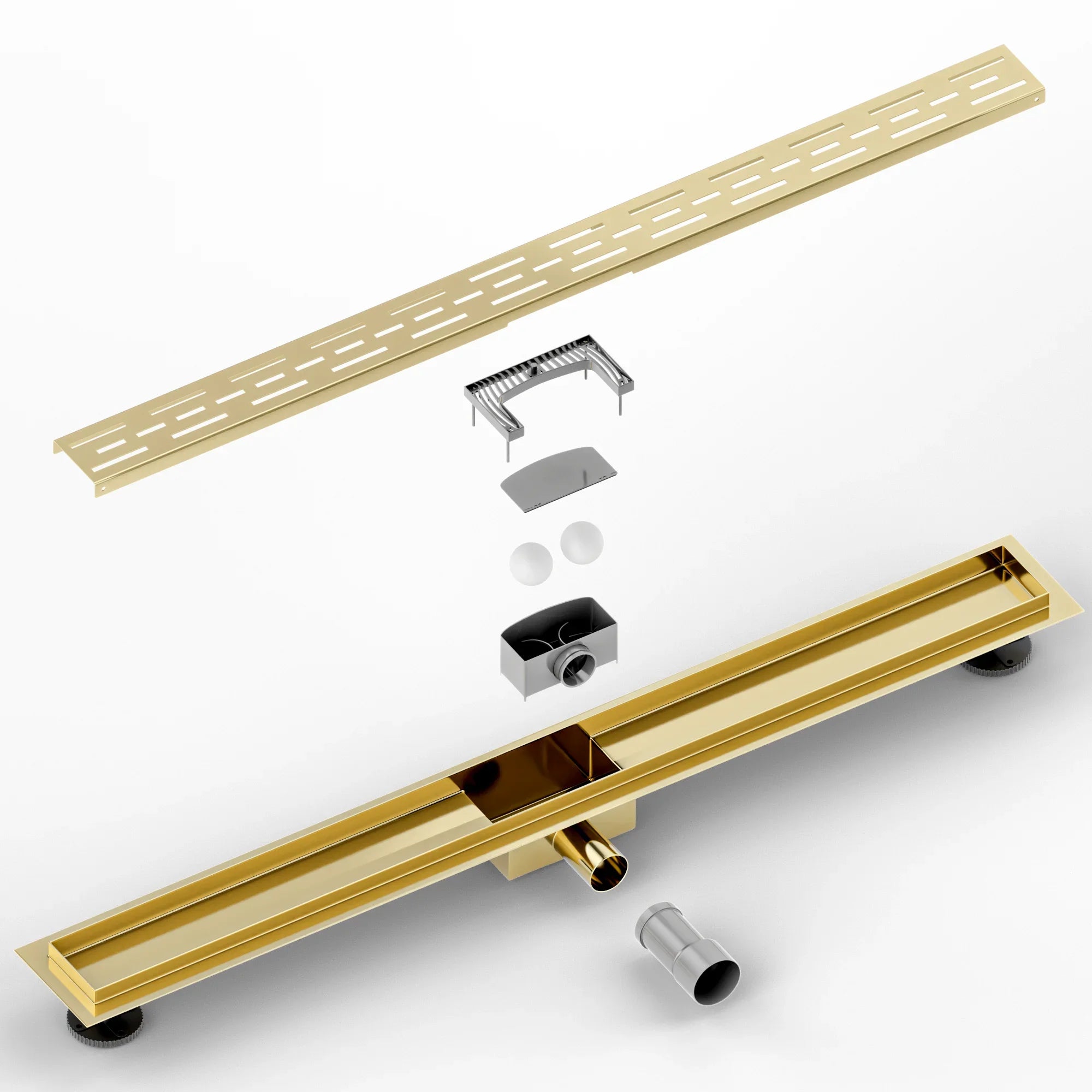 Duschavlopp – 90 cm – Guld – Standardgaller – Rostfritt stål – Med fläns