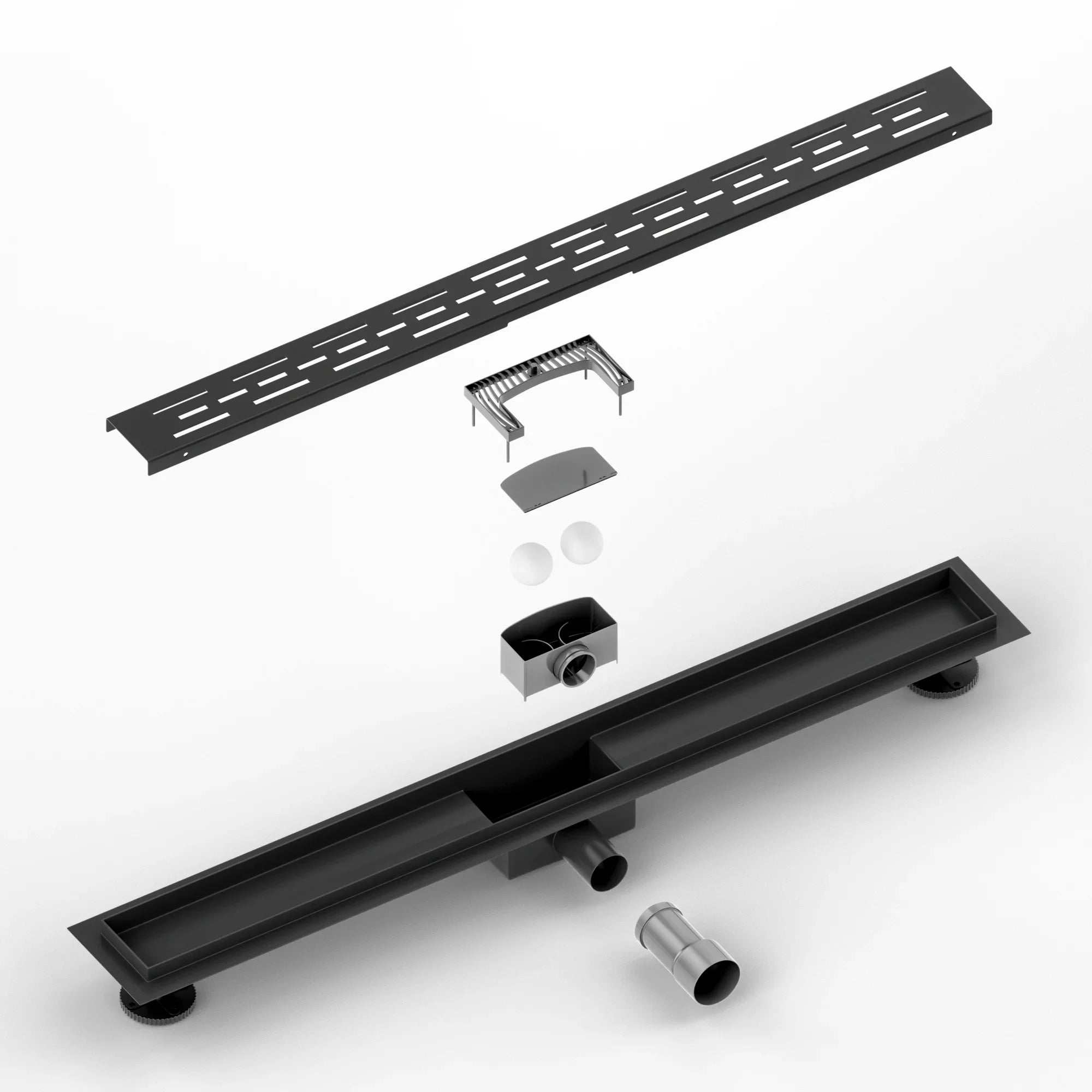 Duschavlopp – 80 cm – Mattsvart – Standardgaller – Rostfritt stål – Med fläns