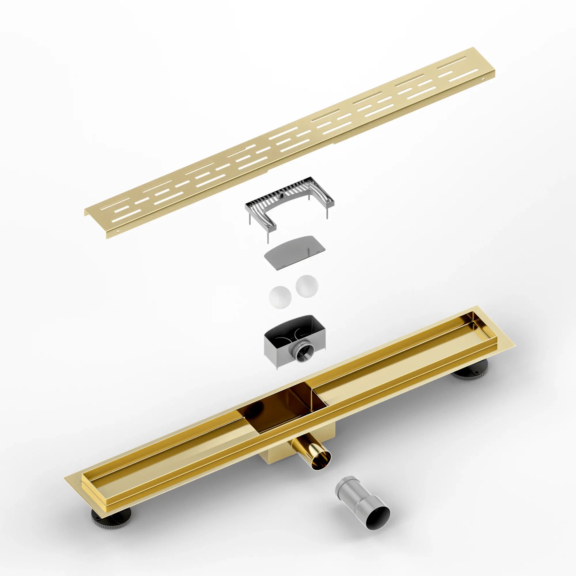 Duschavlopp – 70 cm – Guld – Standardgaller – Rostfritt stål – Med fläns