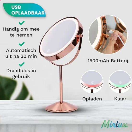 Make-Up Spiegel - Oplaadbaar - Rosé - 1-10x Vergroting