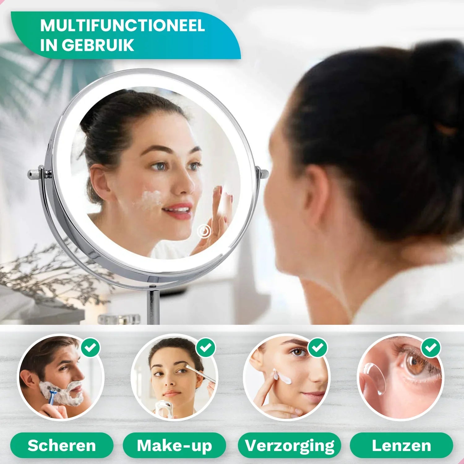 Make-Up Spiegel - Hoogte verstelbaar - Chrome - 1-10x Vergroting - Förbeställa