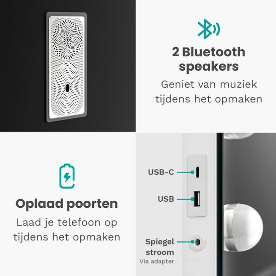 Hollywood Spiegel - Bluetooth Speakers - 58x48cm - Wit