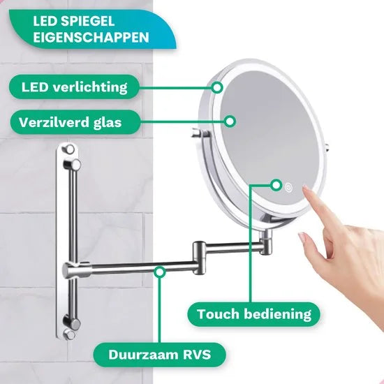 Make-Up Spiegel - Oplaadbaar - Chroom - 1-7x Vergroting - Förbeställa