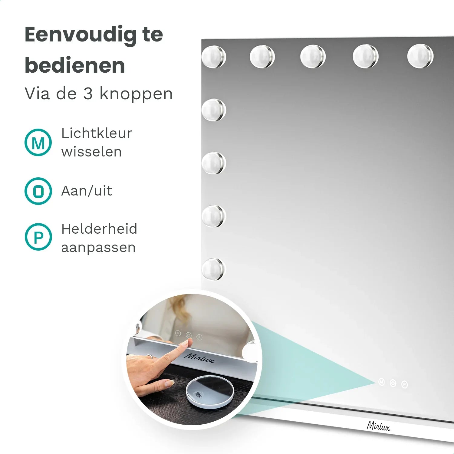 Hollywood Spiegel - Bluetooth Speakers - 80x60cm - Wit