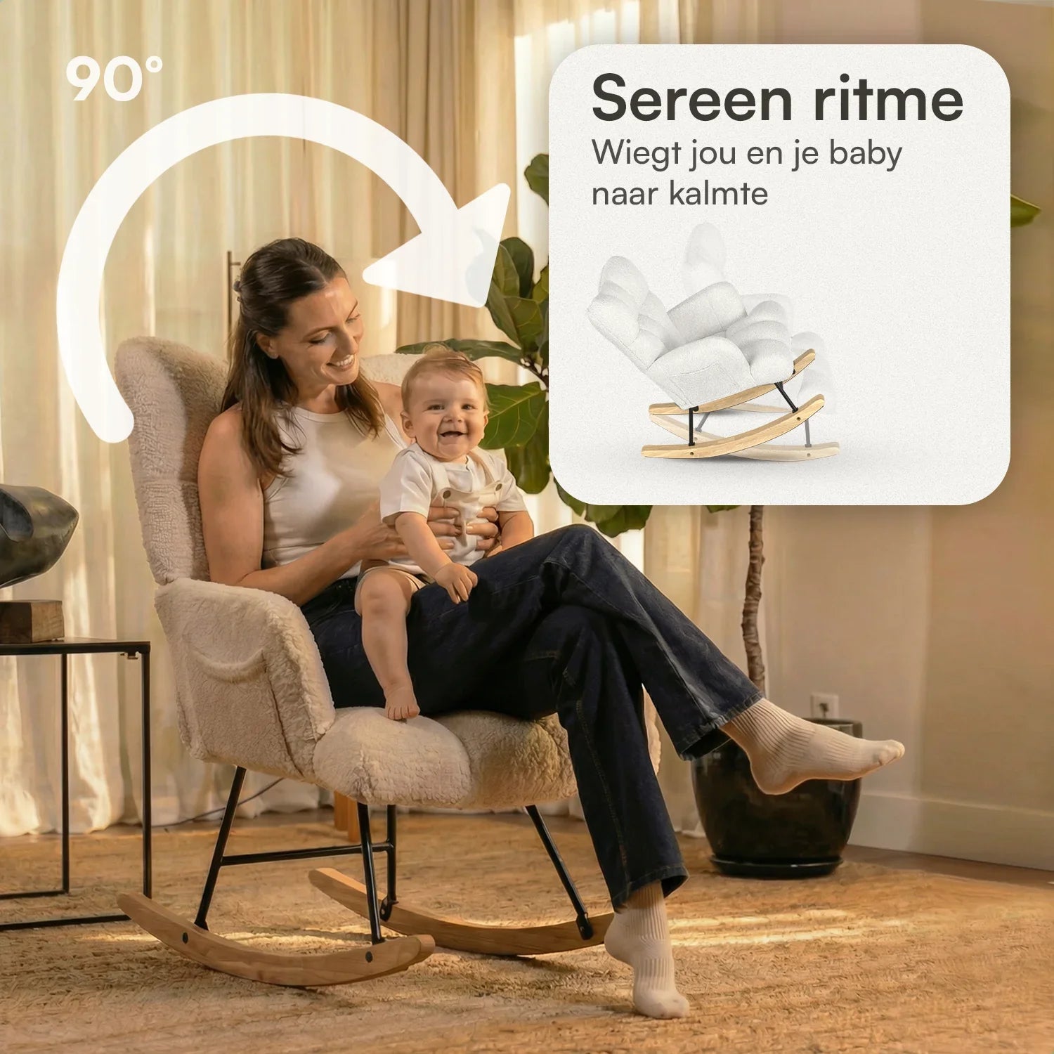 Schommelstoel Teddy Wit - Voedingsstoel Stoel Babykamer - Fauteuil met Armleuning Design