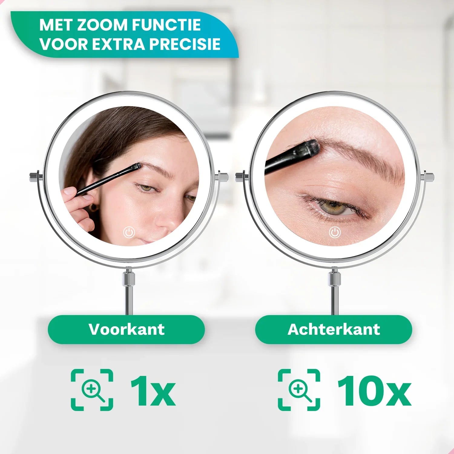 Make-Up Spiegel - Hoogte verstelbaar - Chrome - 1-10x Vergroting - Förbeställa