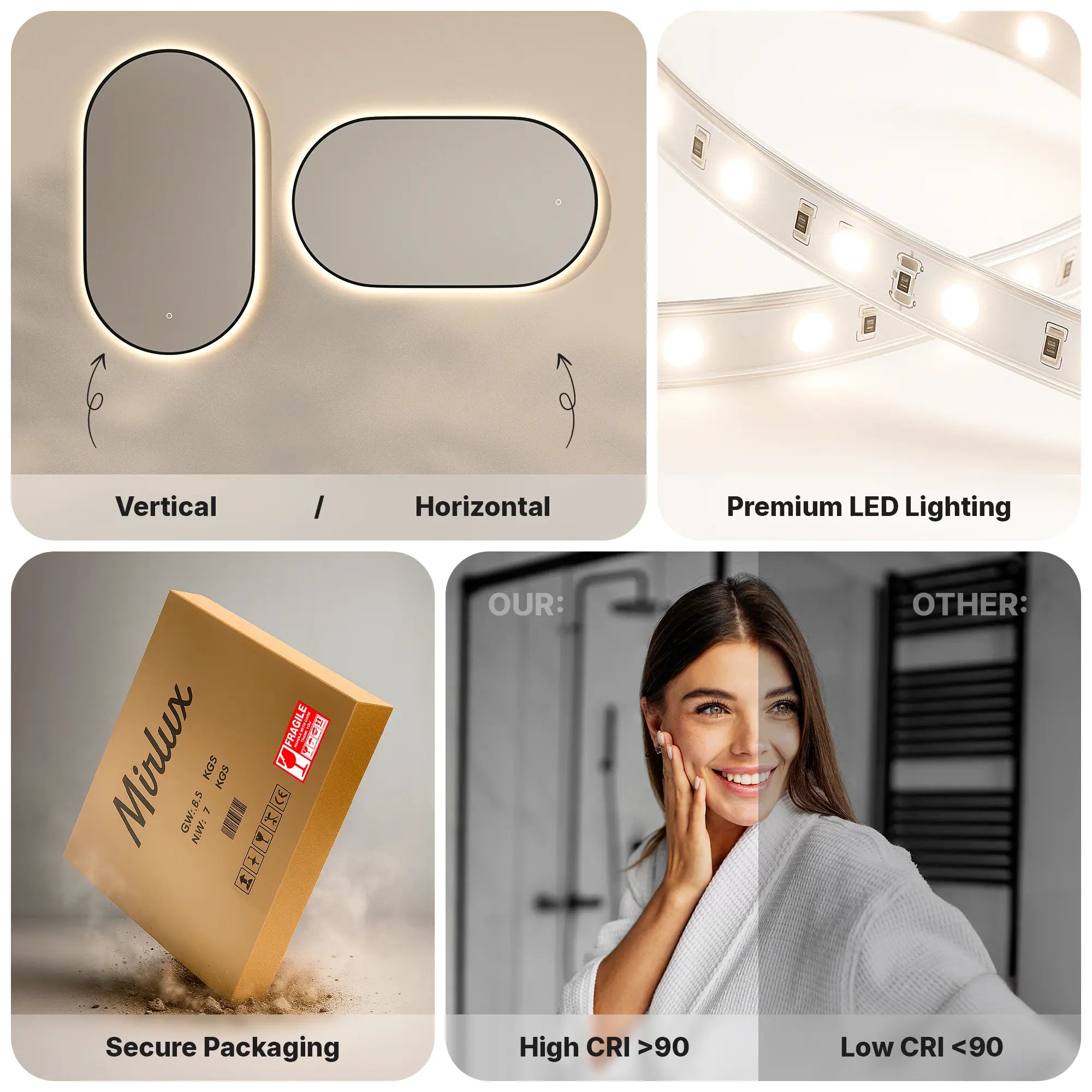 Badrumsspegel - 90x50cm Oval - Svart Ram