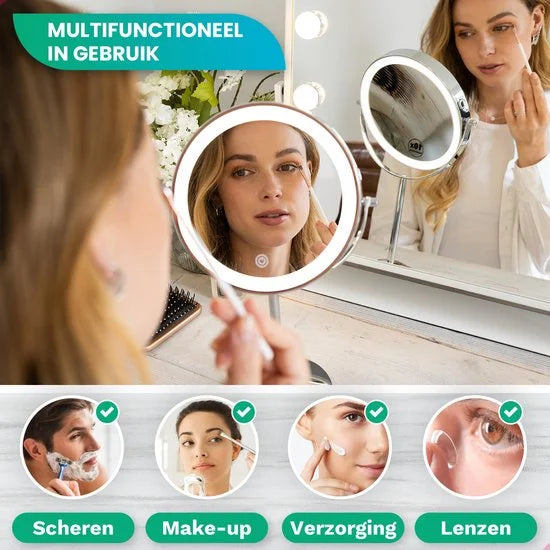 Make-Up Spiegel - Oplaadbaar - Chroom - 1-10x Vergroting