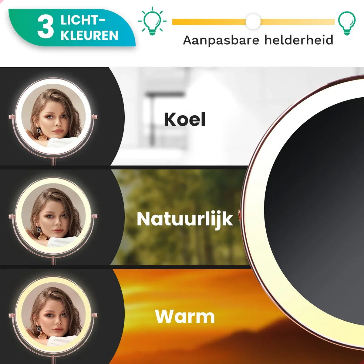 Make-Up Spiegel - Oplaadbaar - Rosé - 1-10x Vergroting