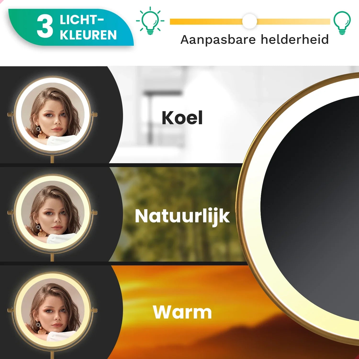 Make-Up Spiegel - Oplaadbaar - Goud - 1-10x Vergroting