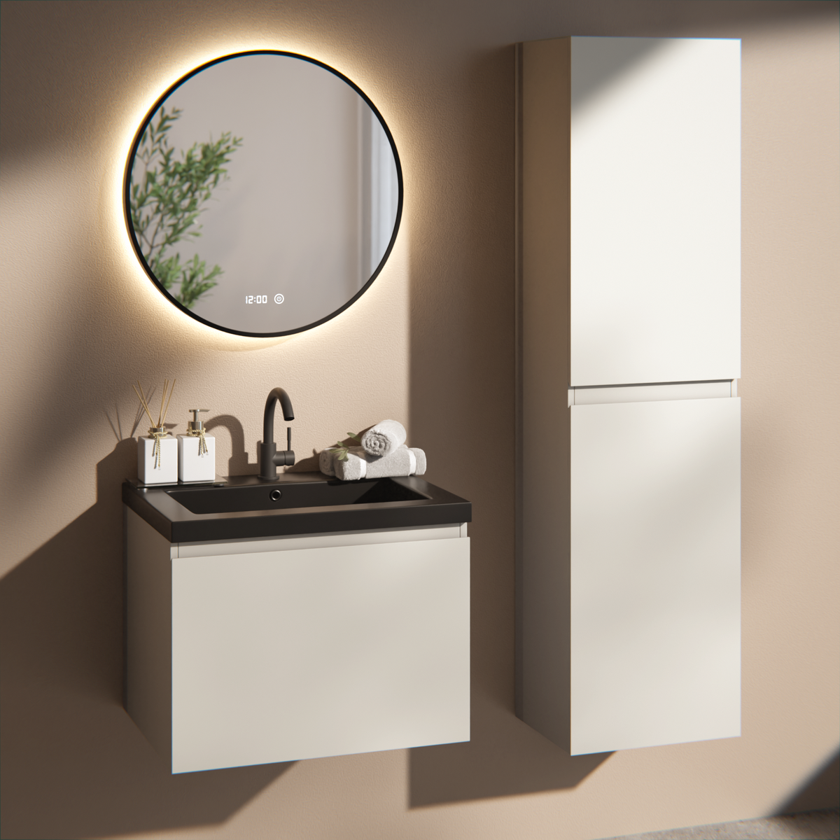 badrumsmöbel Vino - 60 cm - Taupe - tvättställ Svart