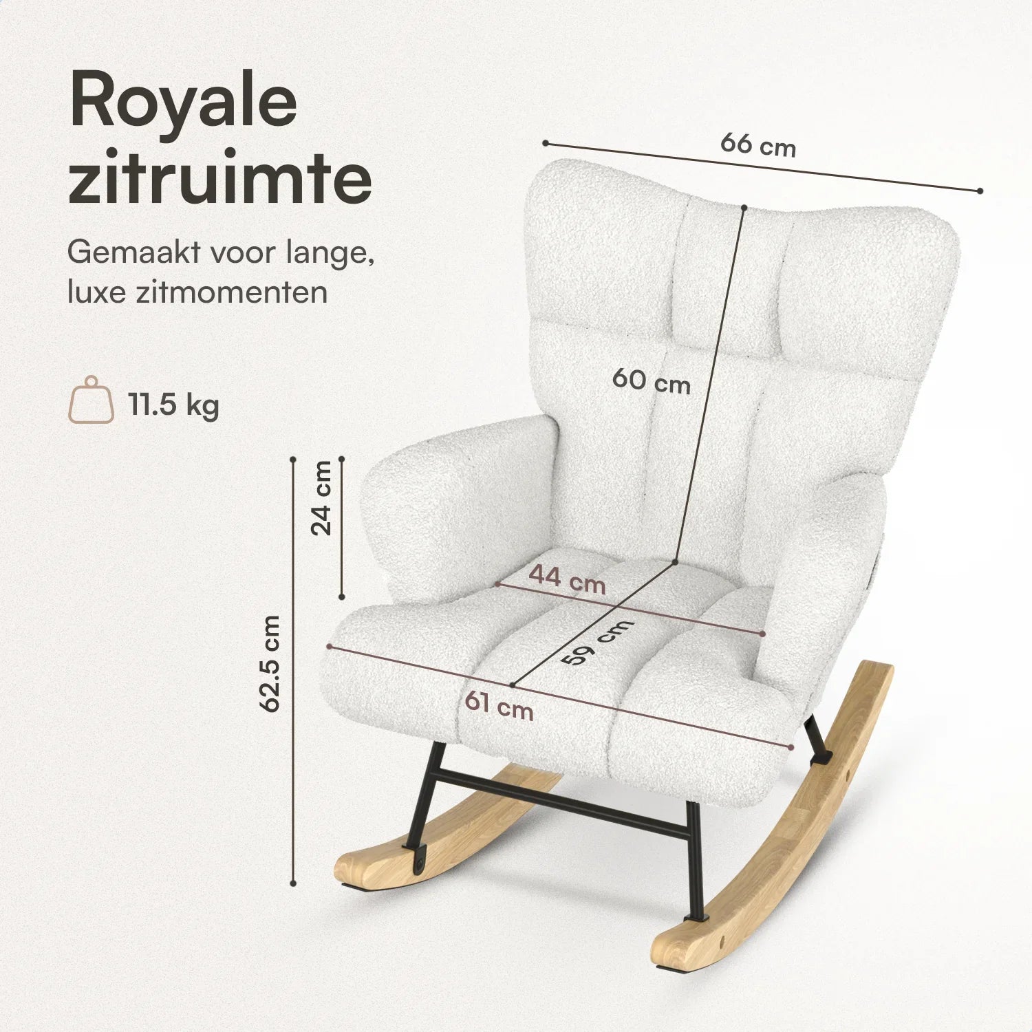 Schommelstoel Teddy Wit - Voedingsstoel Stoel Babykamer - Fauteuil met Armleuning Design