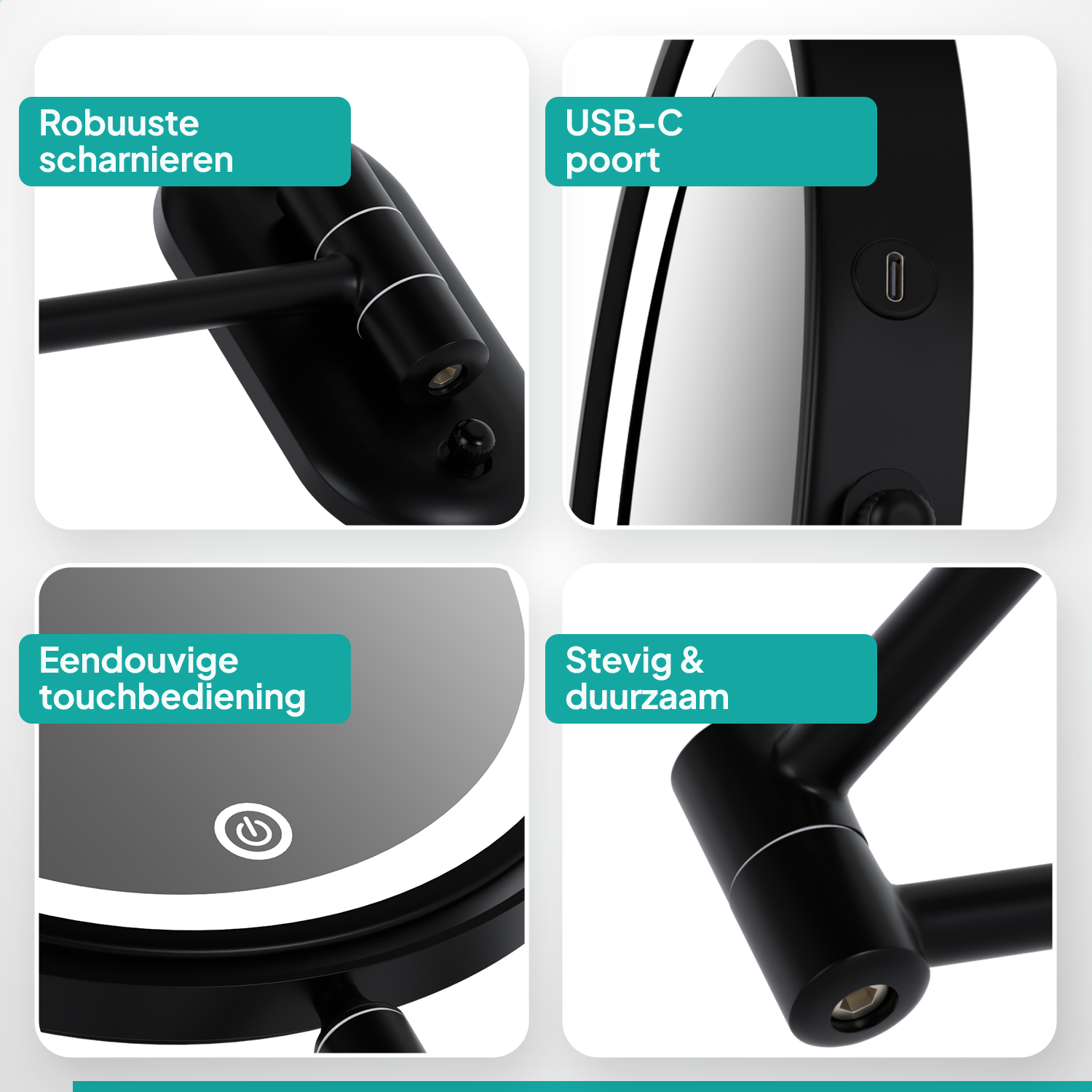 Sminkspegel - Uppladdningsbar - Svart - 1-5x Förstoring