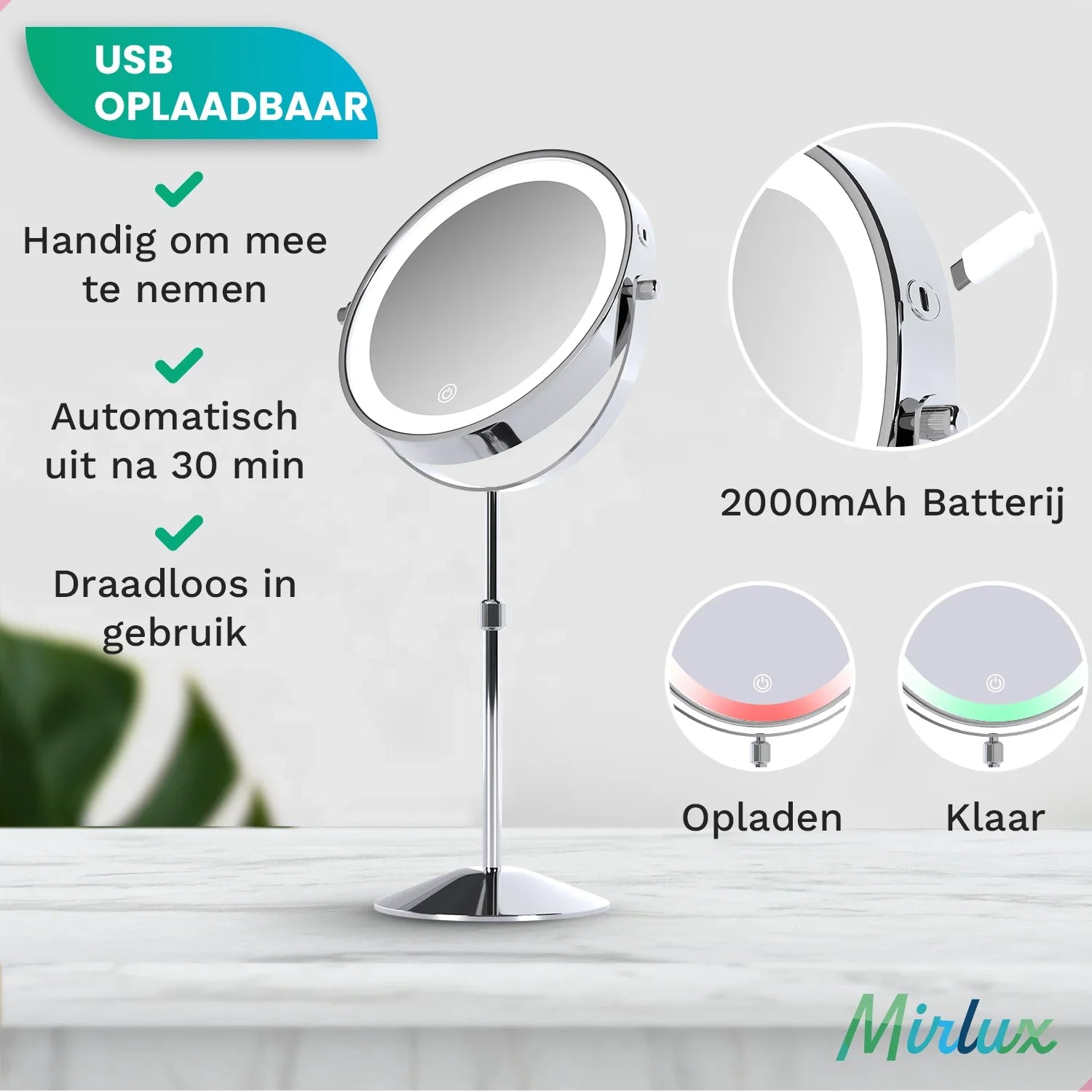 Make-Up Spiegel - Hoogte verstelbaar - Chrome - 1-10x Vergroting - Förbeställa