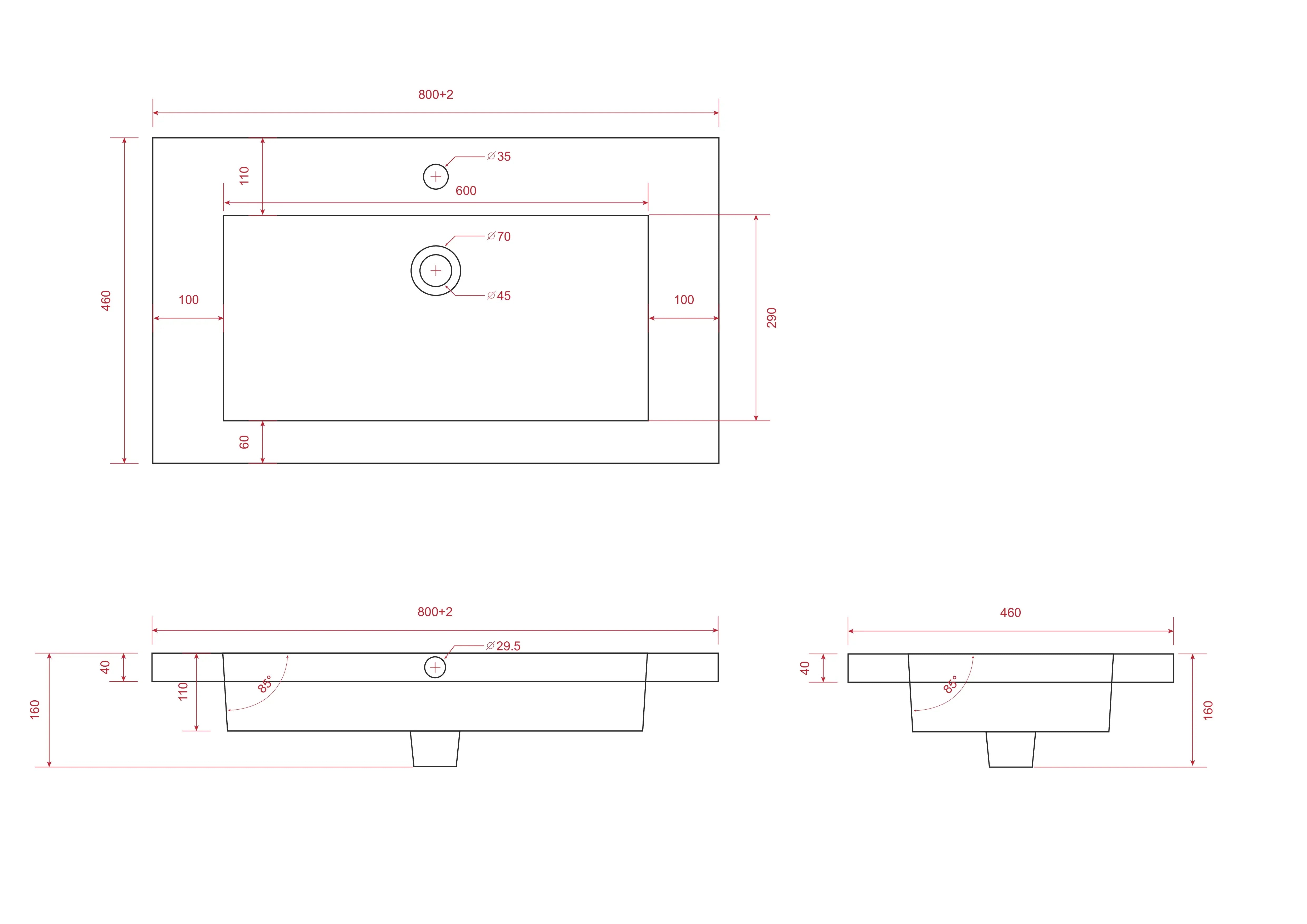 Badkamermeubel Sova - 80cm - Wit - Wastafel Zwart