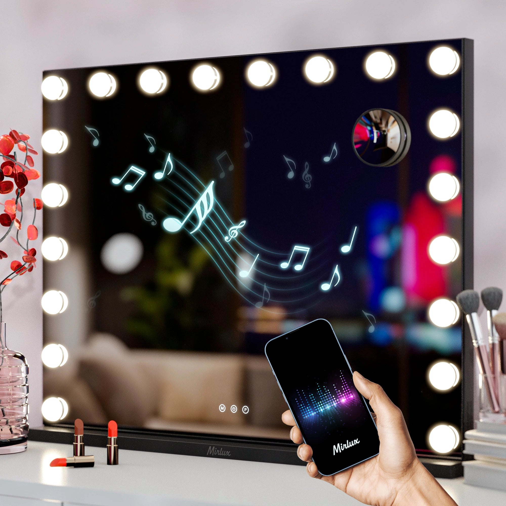 Hollywood Spegel - Bluetooth Högtalare - 80x60cm - Svart