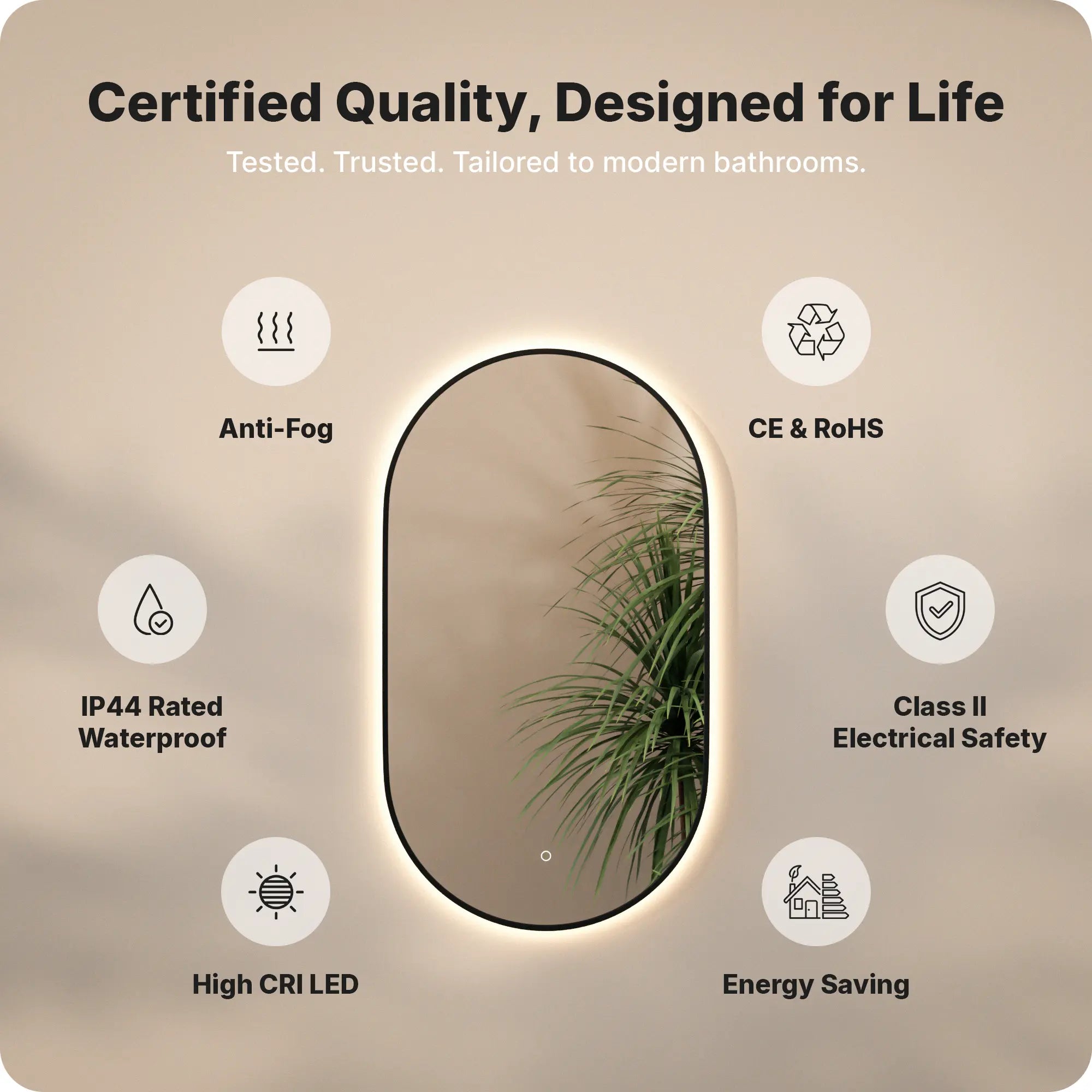 Badrumsspegel - 90x50cm Oval - Svart Ram