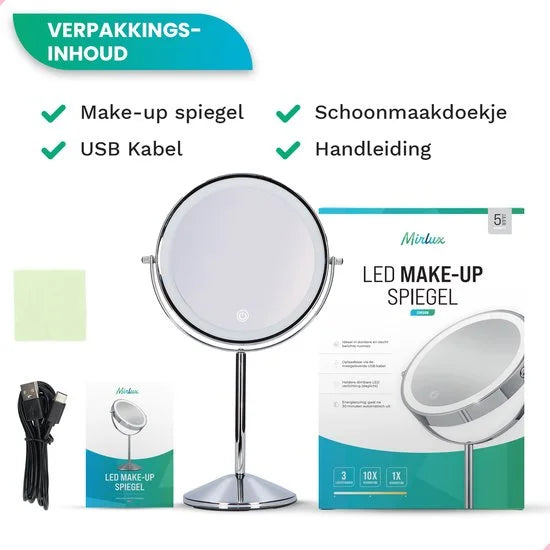 Make-Up Spiegel - Oplaadbaar - Chroom - 1-10x Vergroting